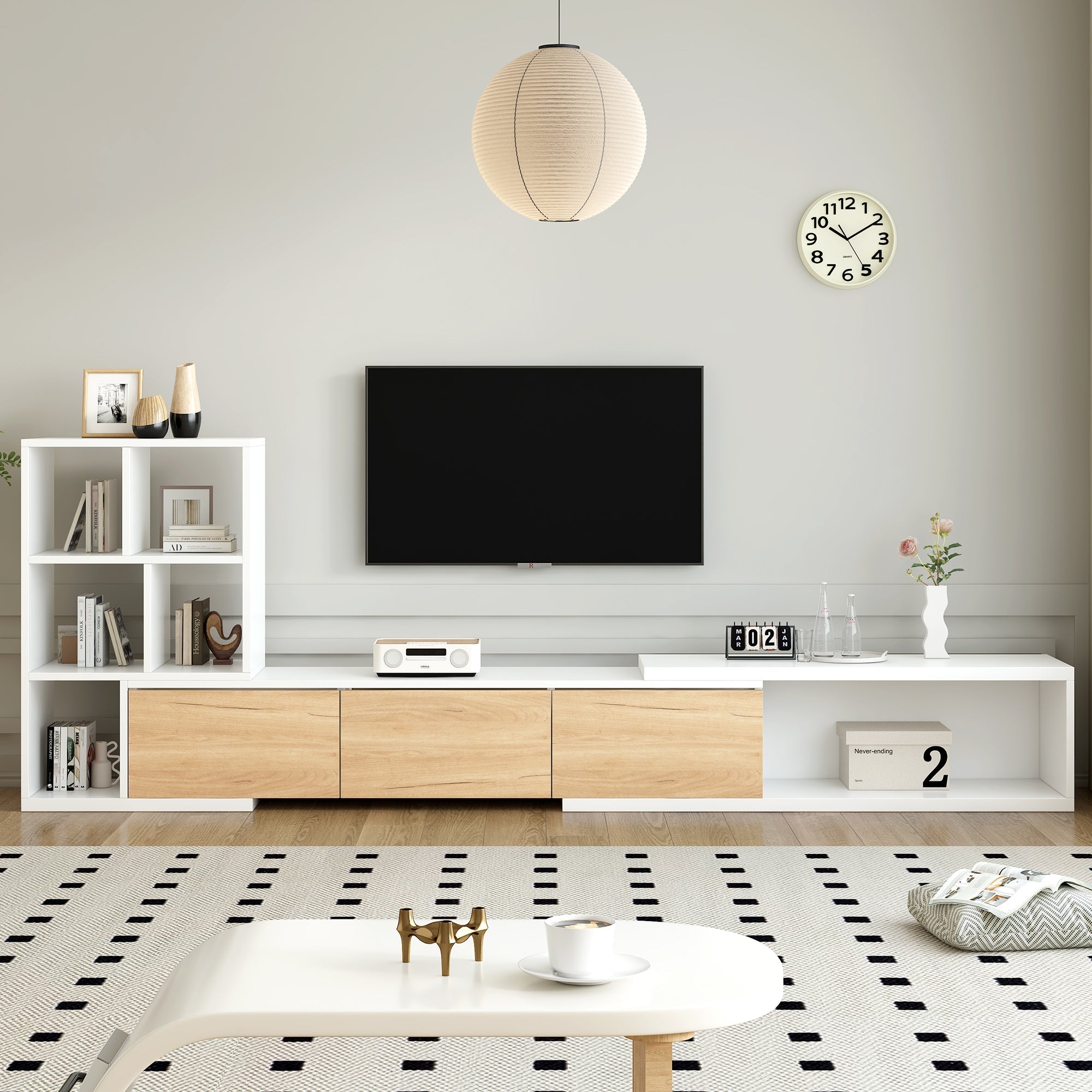 Extendable TV Stand With 3 Tier Bookshelves-thumbmail-6