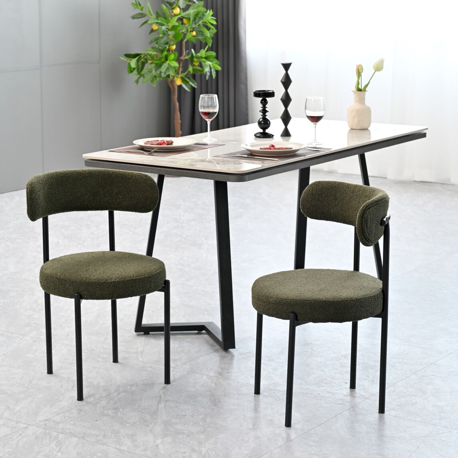 Set of 2 Mid-Century Modern Boucle Dining Chairs-thumbmail-5
