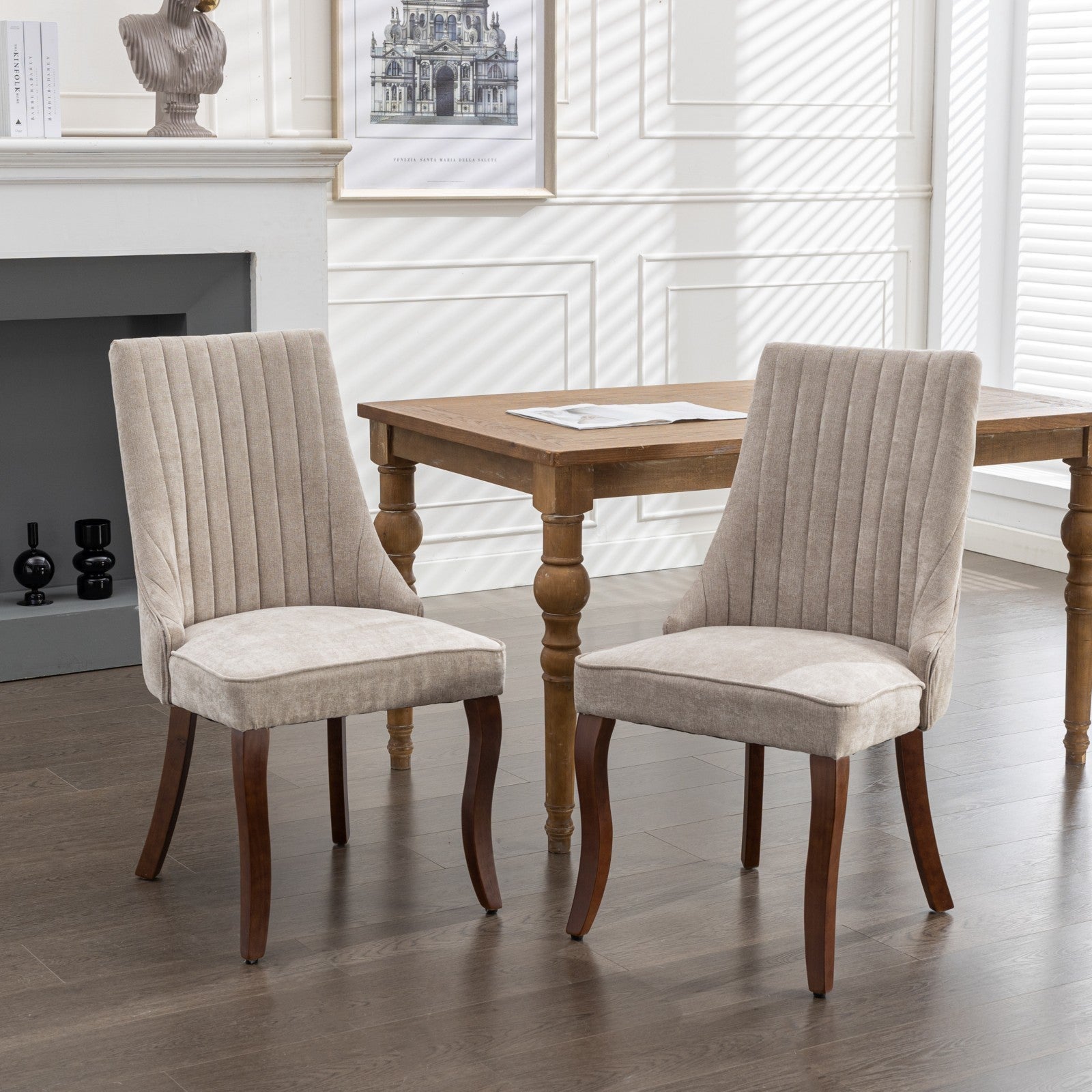 Set of 2 Rayon Cloth Flocking Linen Dining Chairs-thumbmail-3