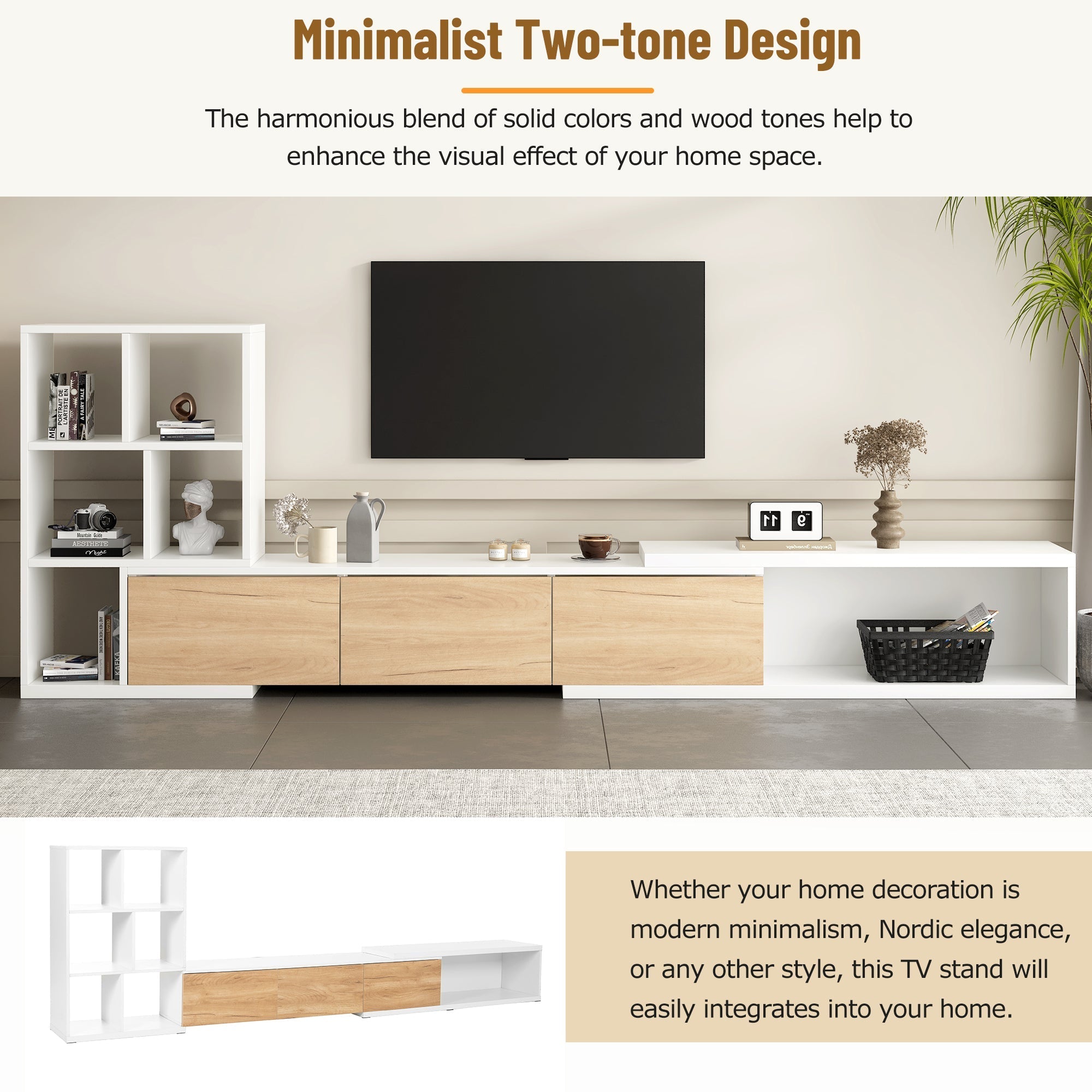 Extendable TV Stand With 3 Tier Bookshelves-thumbmail-3
