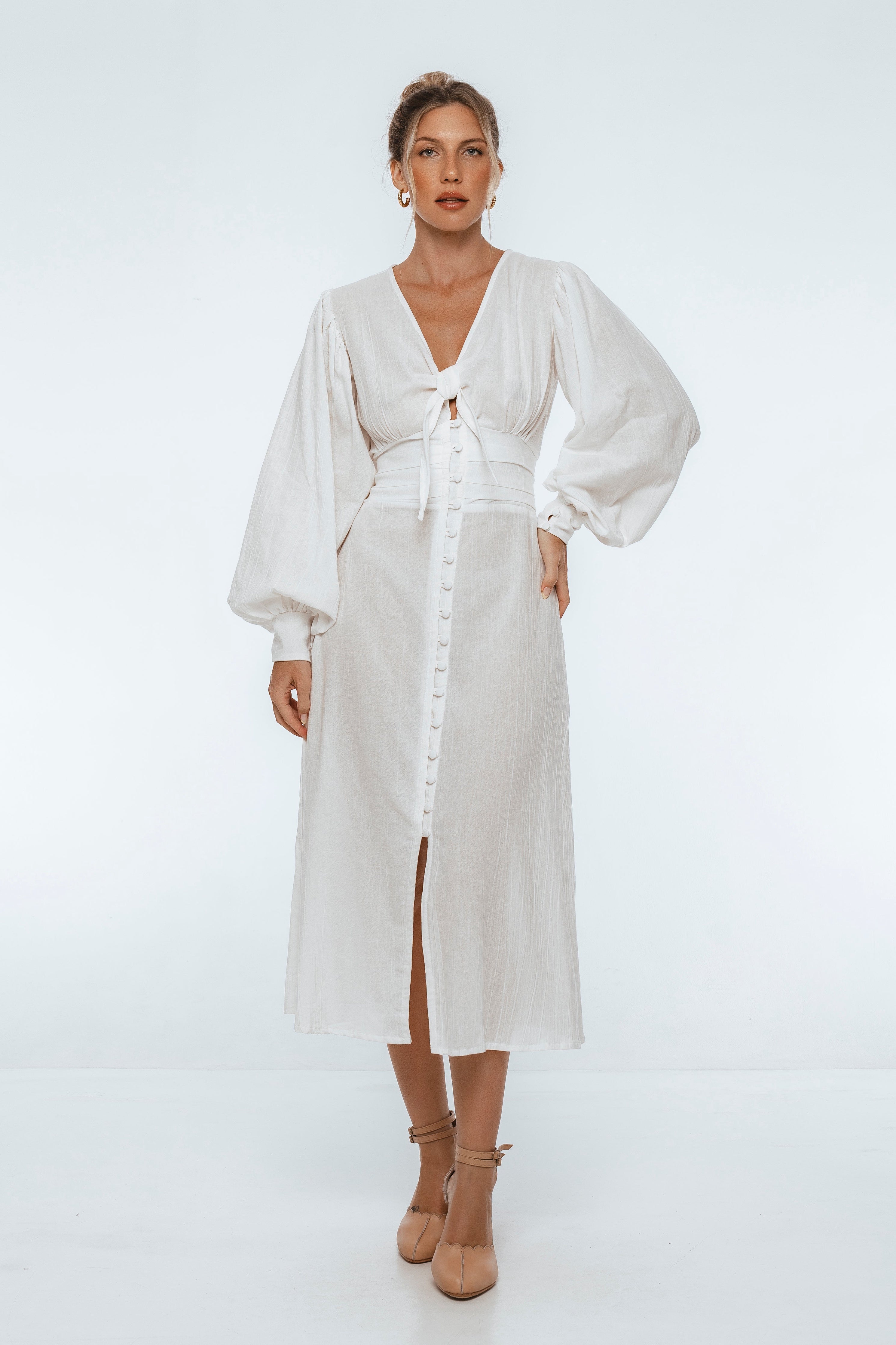 Velvet Sky Long Sleeve Linen Midi Dress-thumbmail-5