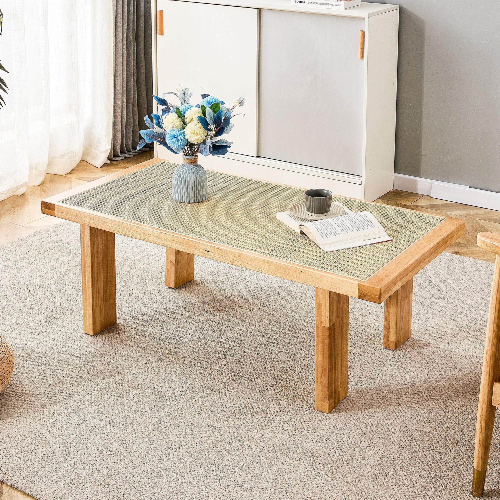 Modern Minimalist Rectangular Rattan Tabletop Coffee Table-thumbmail-7