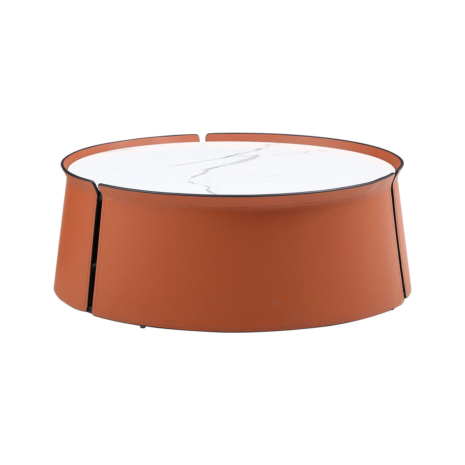 31.5" Coffee Table, Marble Top and Orange Saddle Leather Body-thumbmail-4