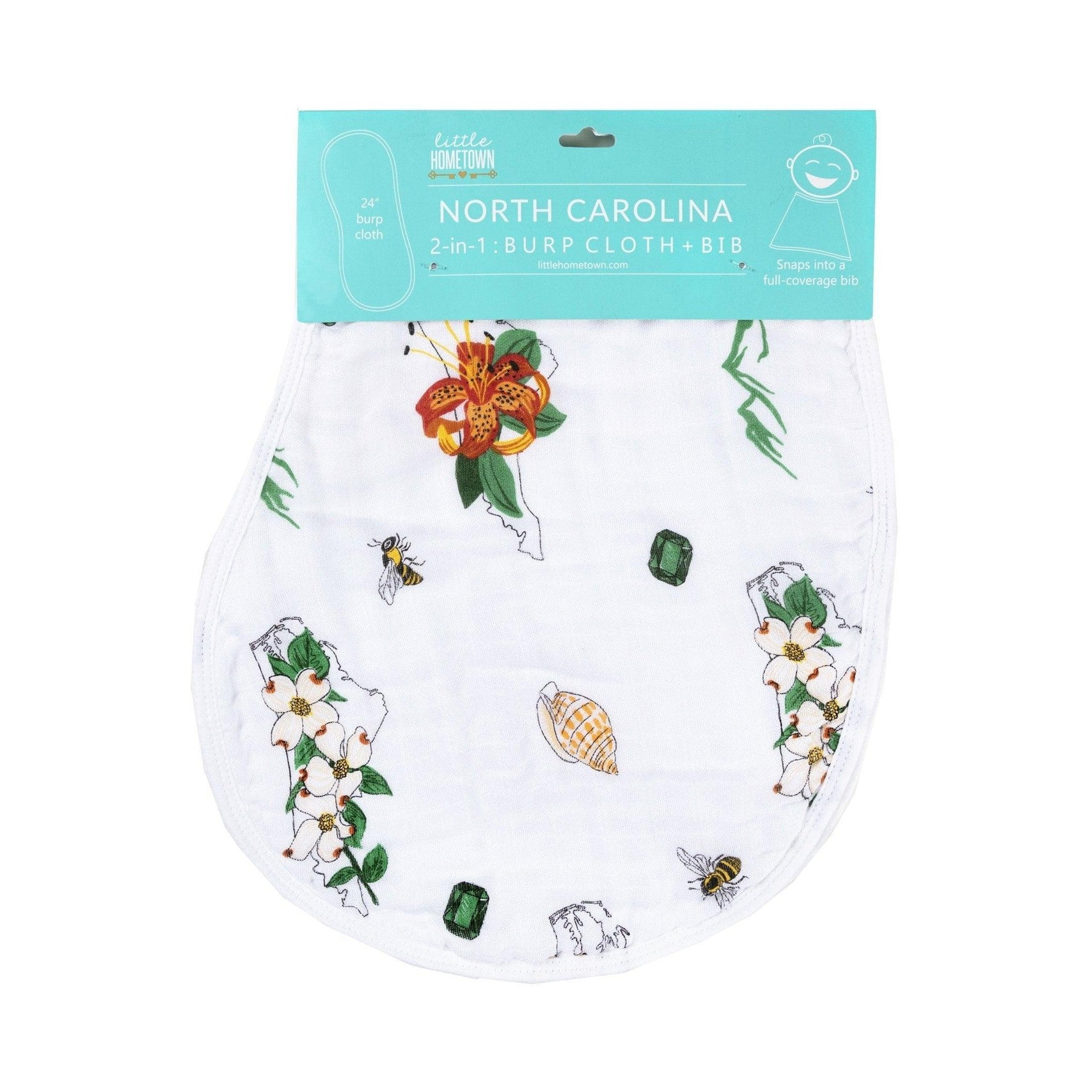 Baby Burp Cloth & Bib Combo: North Carolina (Floral)-thumbmail-1
