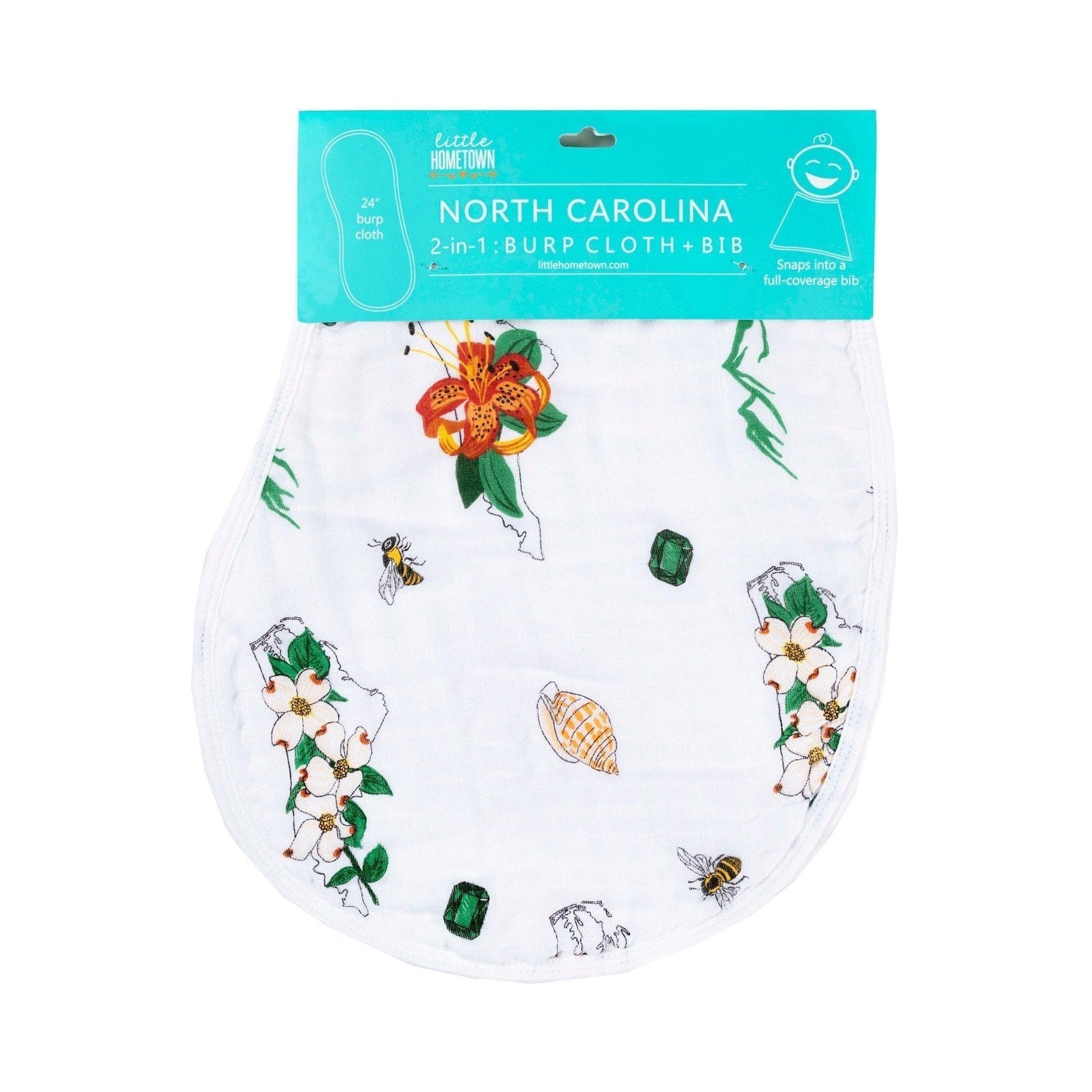 Baby Burp Cloth & Bib Combo: North Carolina (Floral)-thumbmail-3