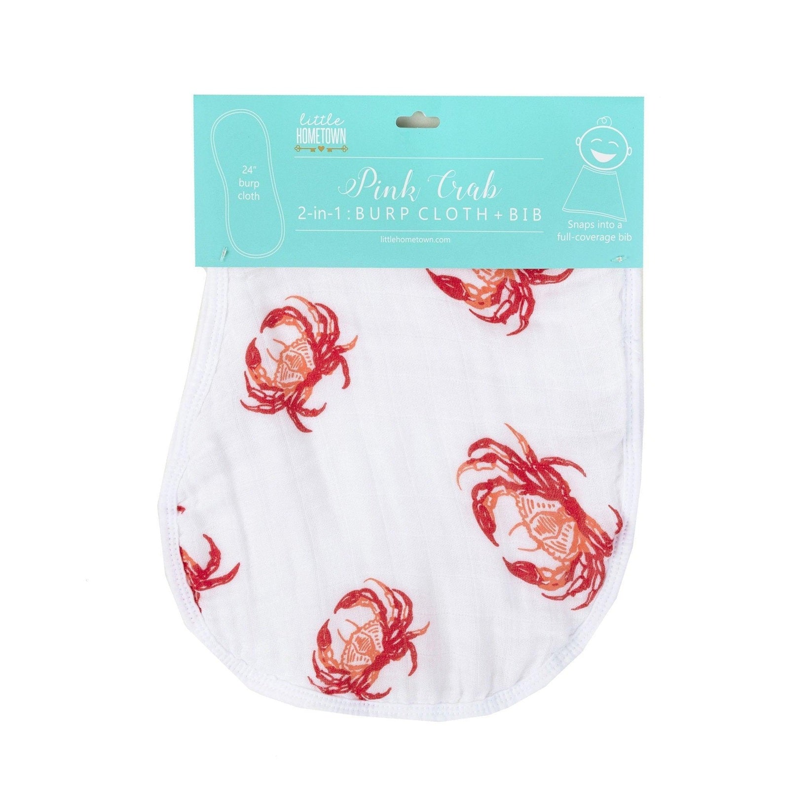 Baby Burp Cloth & Bib Combo: Pink Crab-thumbmail-1