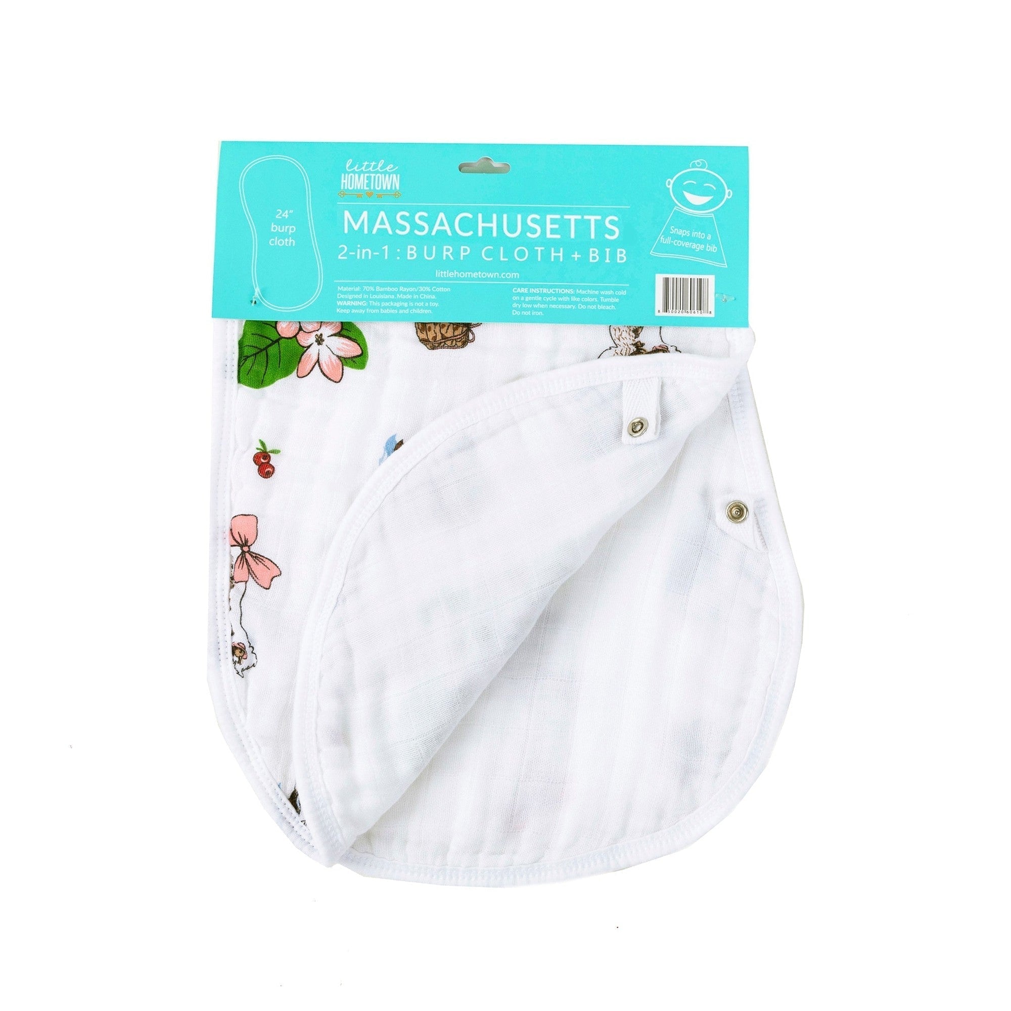 Baby Burp Cloth & Bib Combo: Massachusetts (Floral)-thumbmail-2
