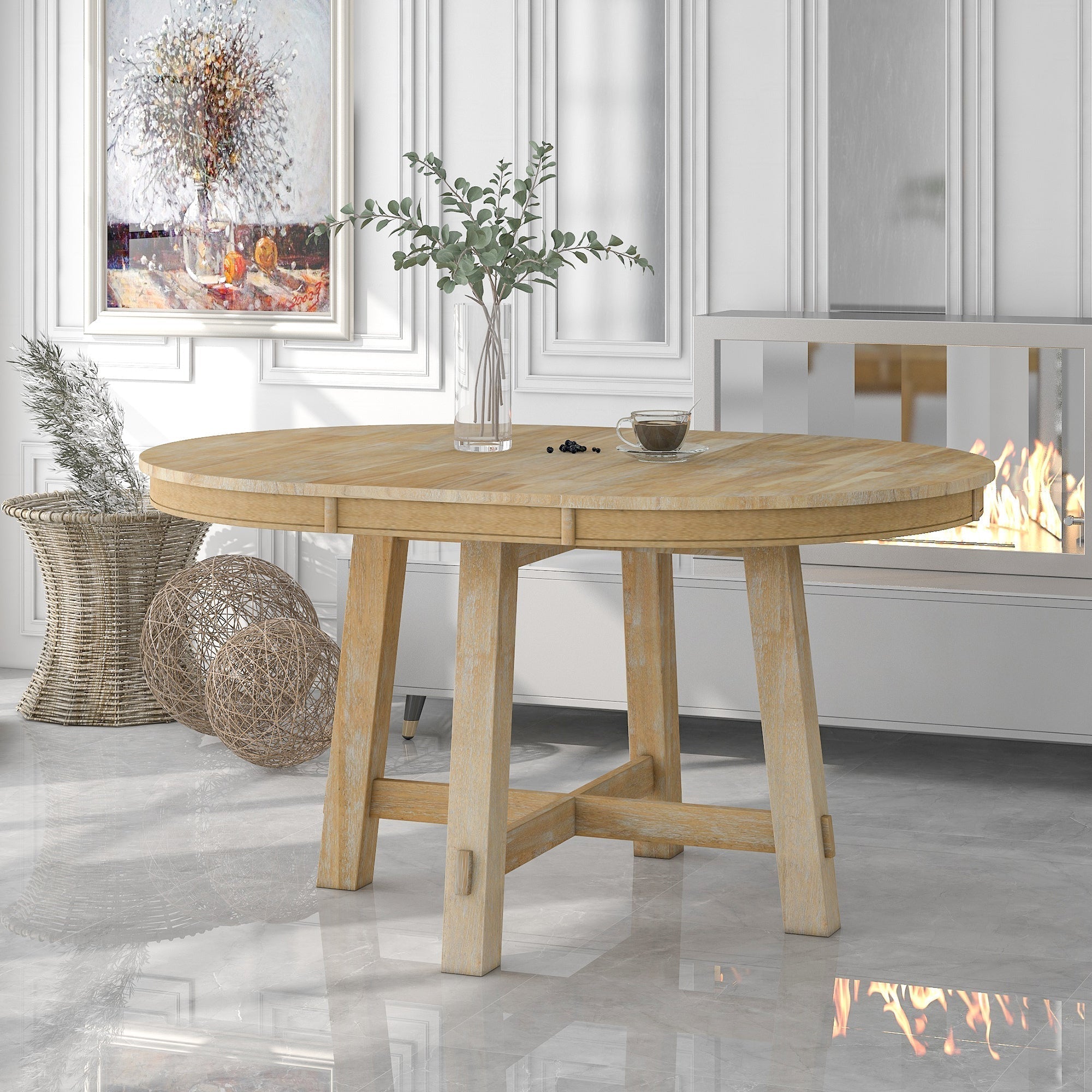 Farmhouse Round Extendable Dining Table-thumbmail-7