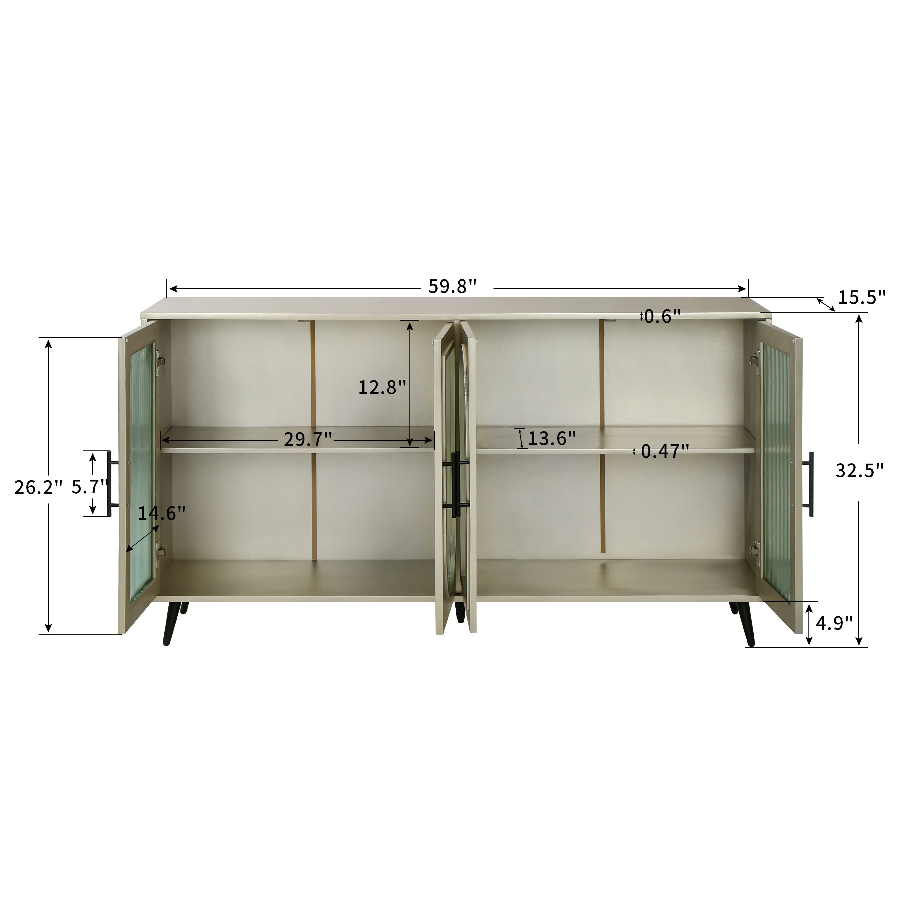 Wood TV Stand With Storage Cabinet & Adjustable Shelves-thumbmail-5