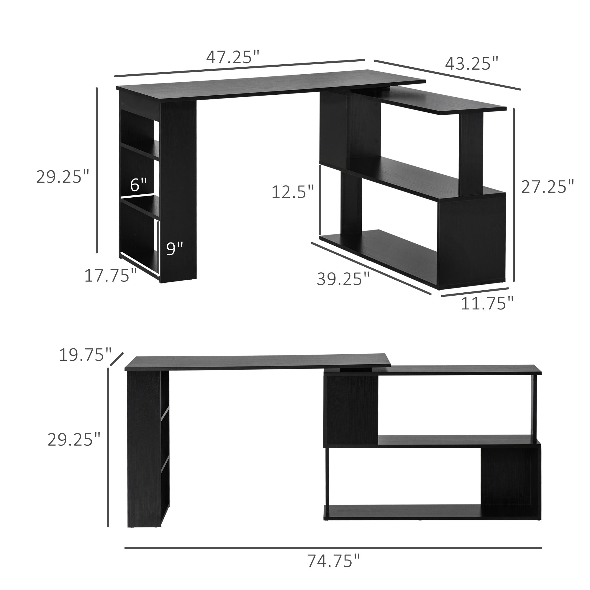 L Shaped 360 Degree Rotating Corner Desk-thumbmail-1