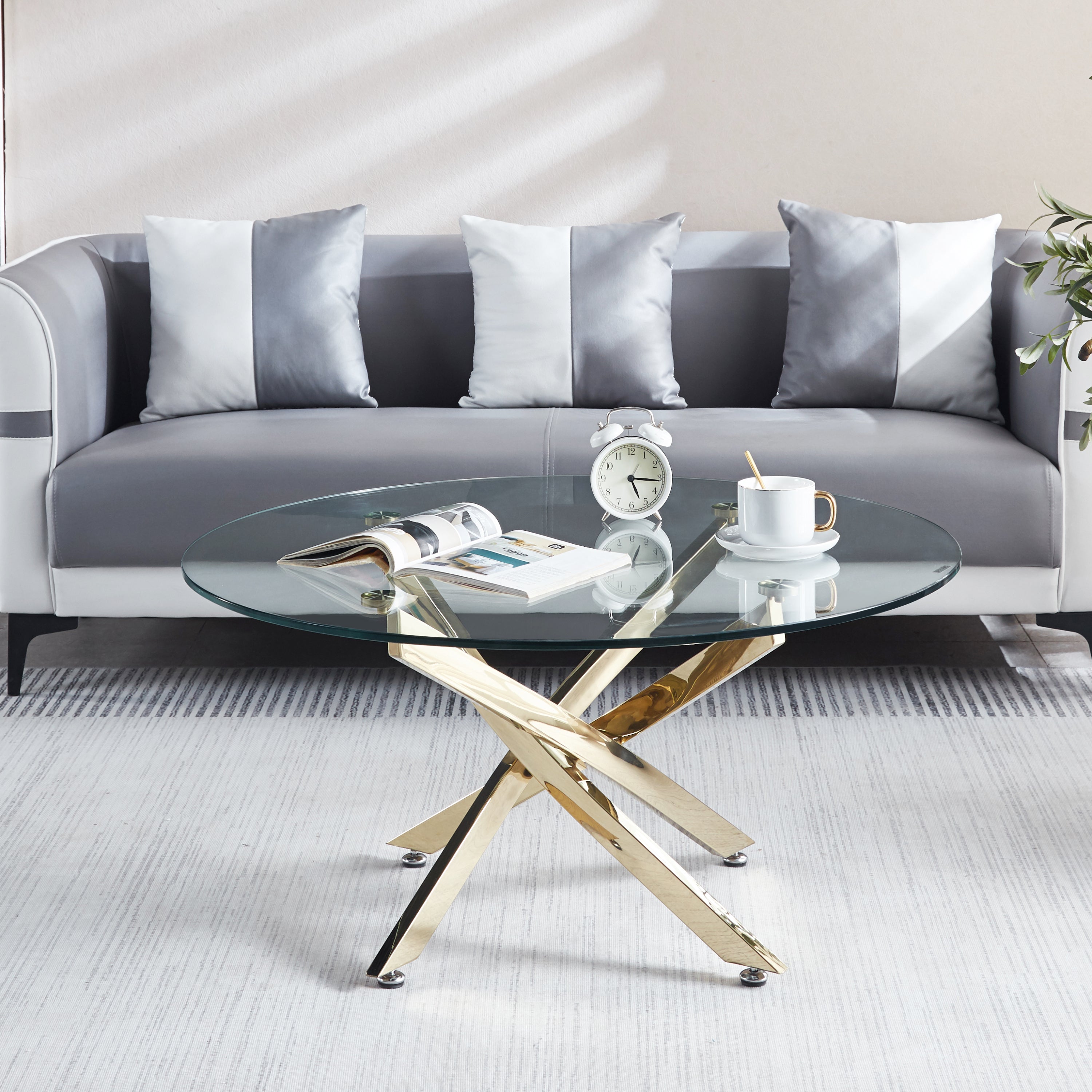 Modern Round Tempered Glass Coffee Table With Stainless Steel Legs-thumbmail-3