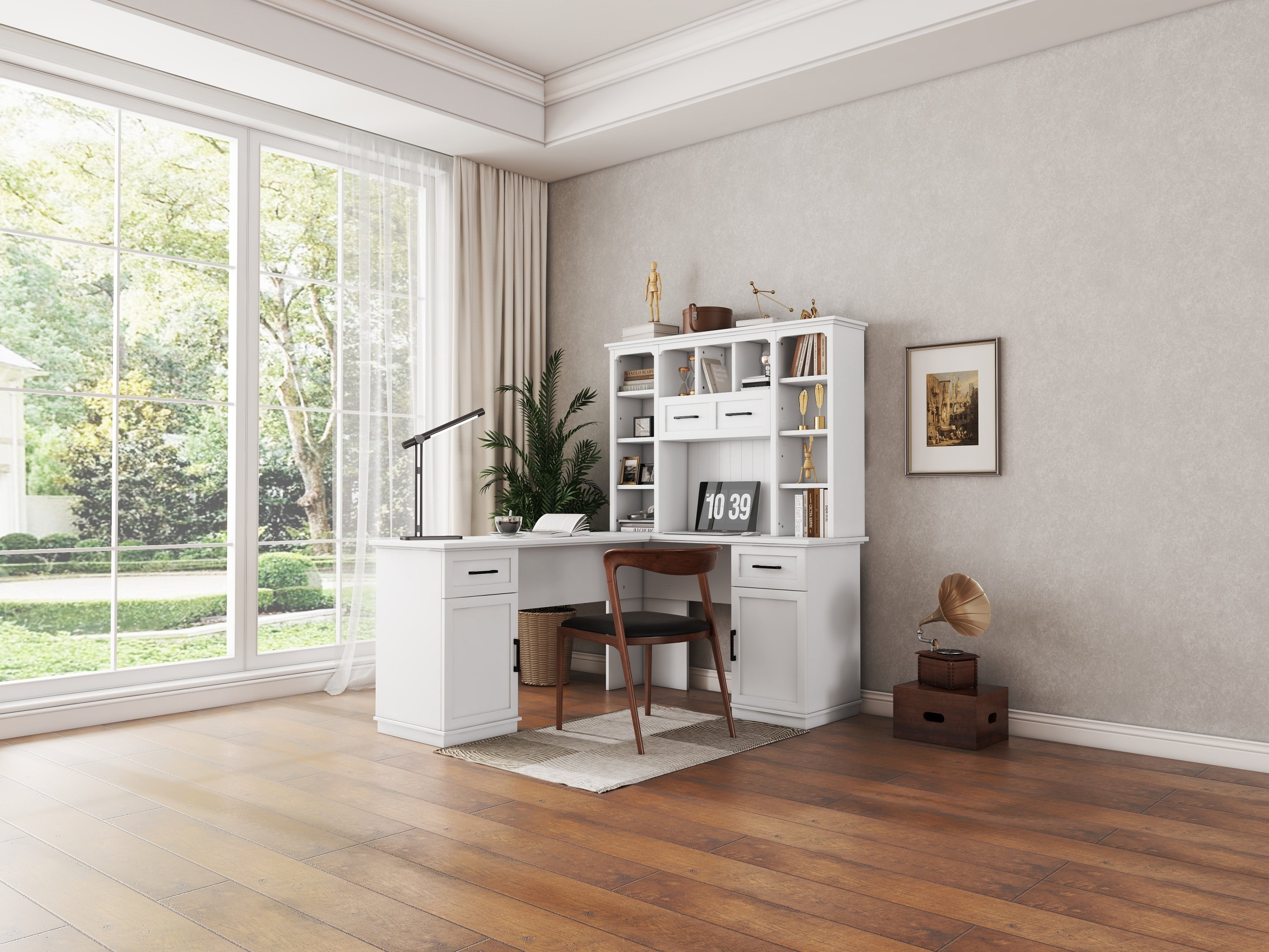 L-Shaped Computer Desk With 2 Cabinets and 2 Drawers-thumbmail-5