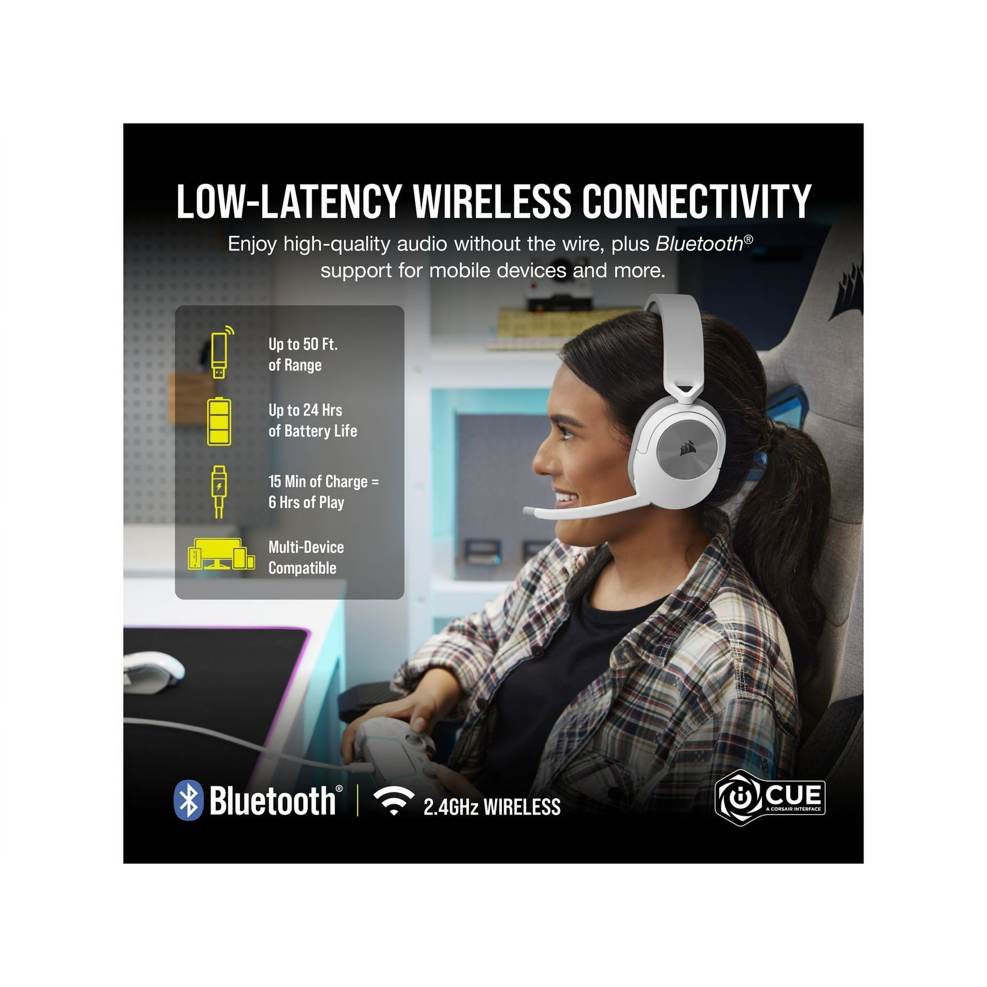 CORSAIR HS Series HS55 Wireless Gaming Headset for PC, PS5, and Mobile in White-thumbmail-7