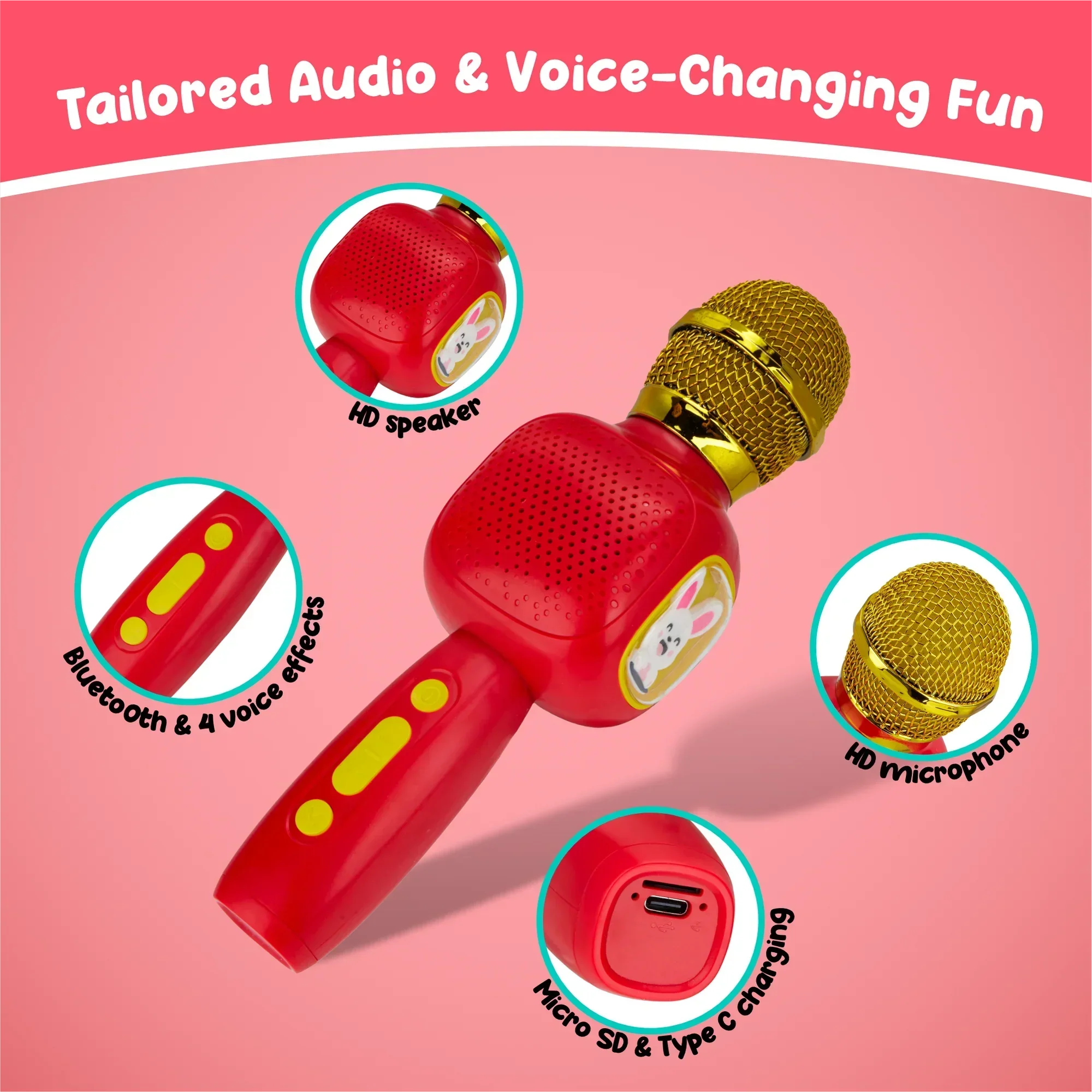 Contixo Karaoke Microphone for Kids - Wireless, Portable, Ages 3-12, Red-thumbmail-4