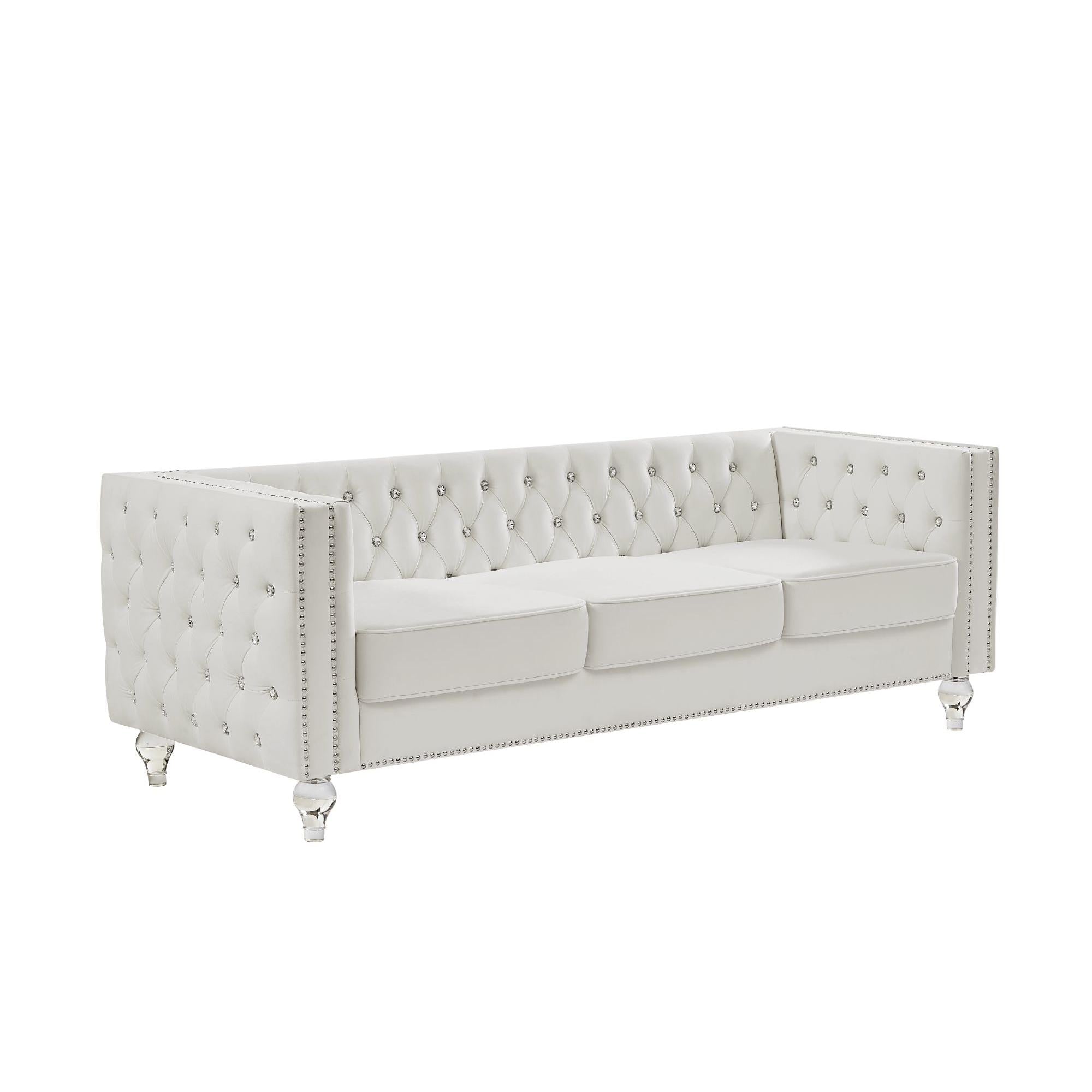 Velvet Upholstery Tufted Sofa Crystal Feet Removable Cushion-thumbmail-4