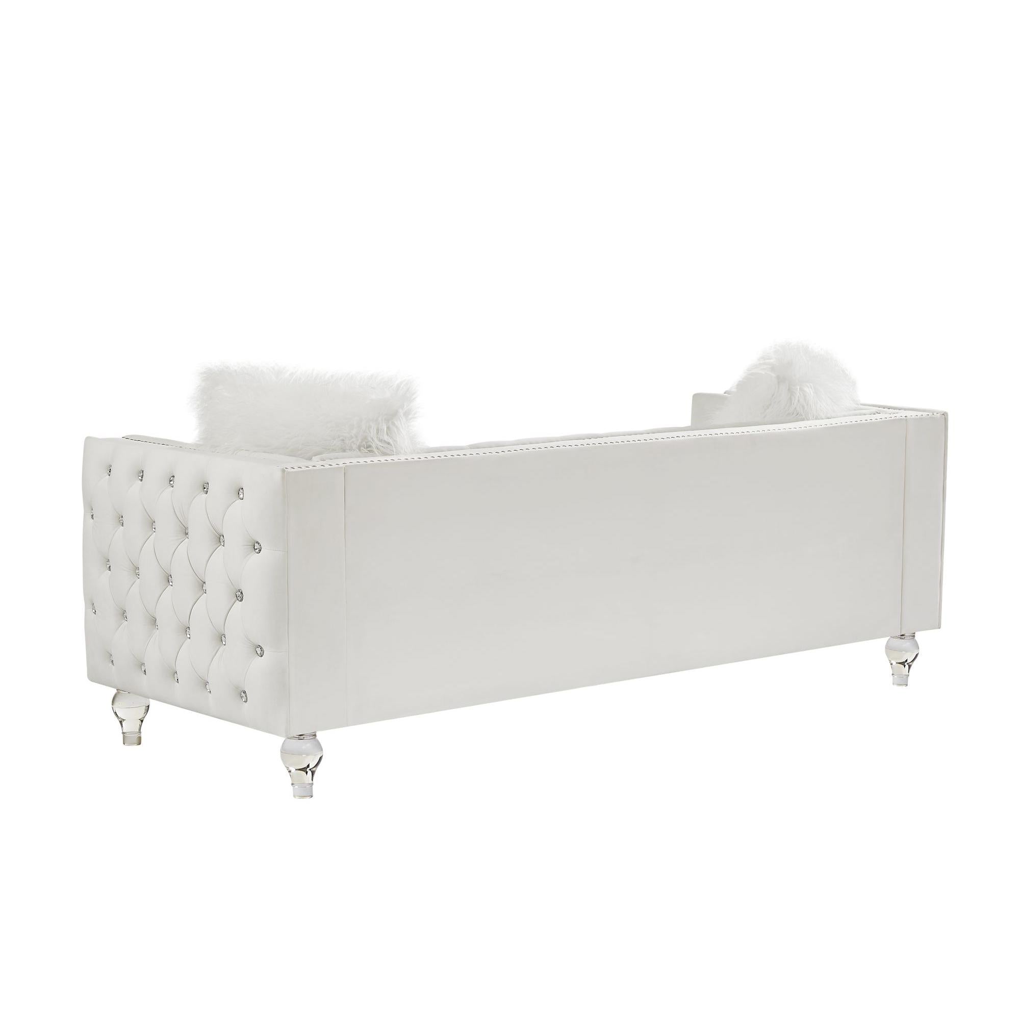 Velvet Upholstery Tufted Sofa Crystal Feet Removable Cushion-thumbmail-5