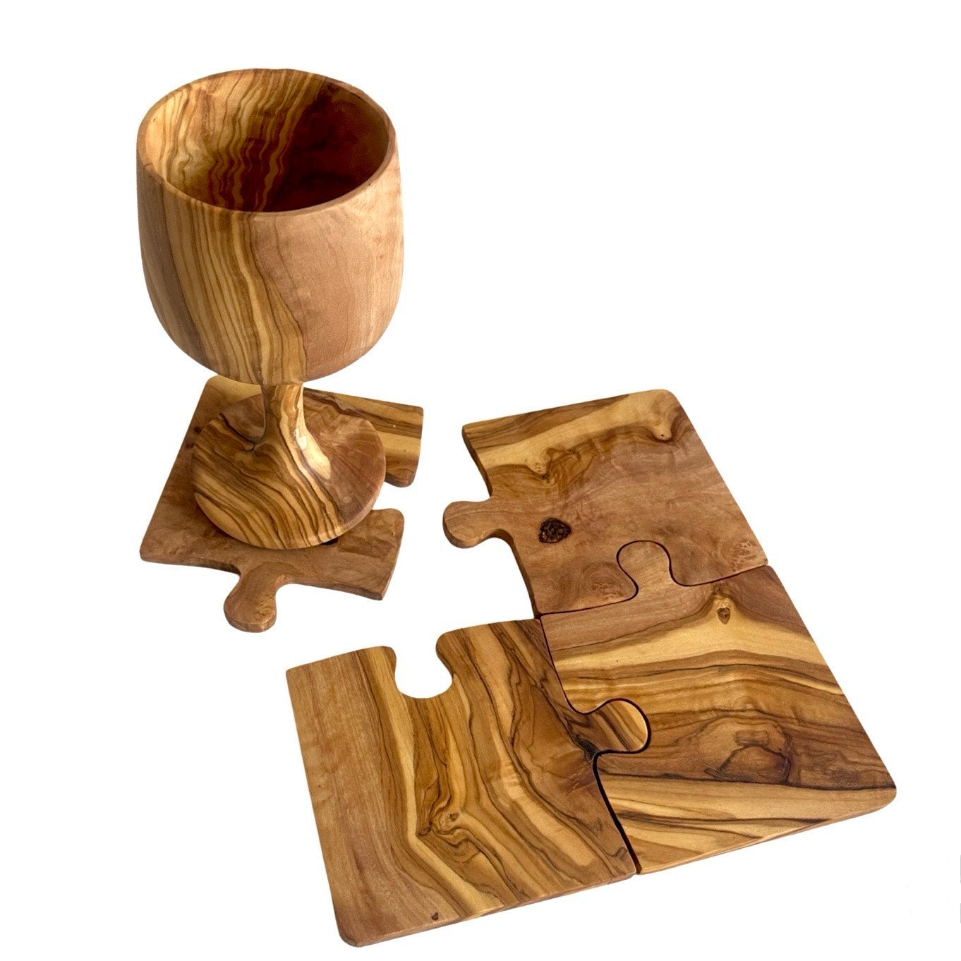 Olive Wood Coaster Puzzle 4-Pcs Set.-thumbmail-1