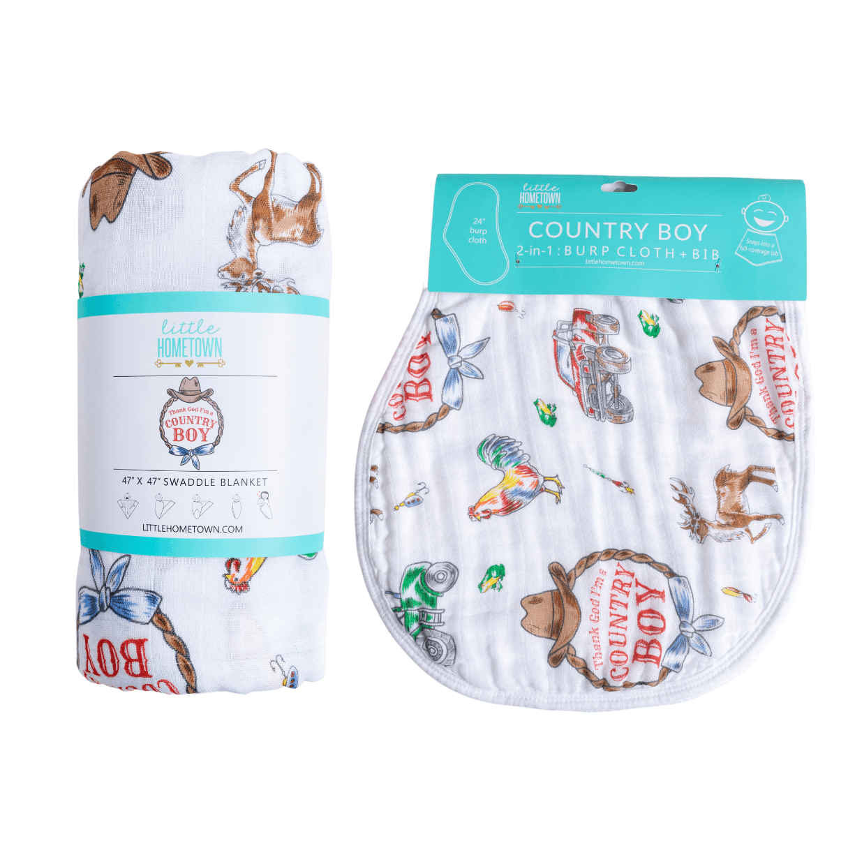 Country Boy Baby Giftset:  Baby Swaddle Blanket and Burp/Bib Combo-thumbmail-2