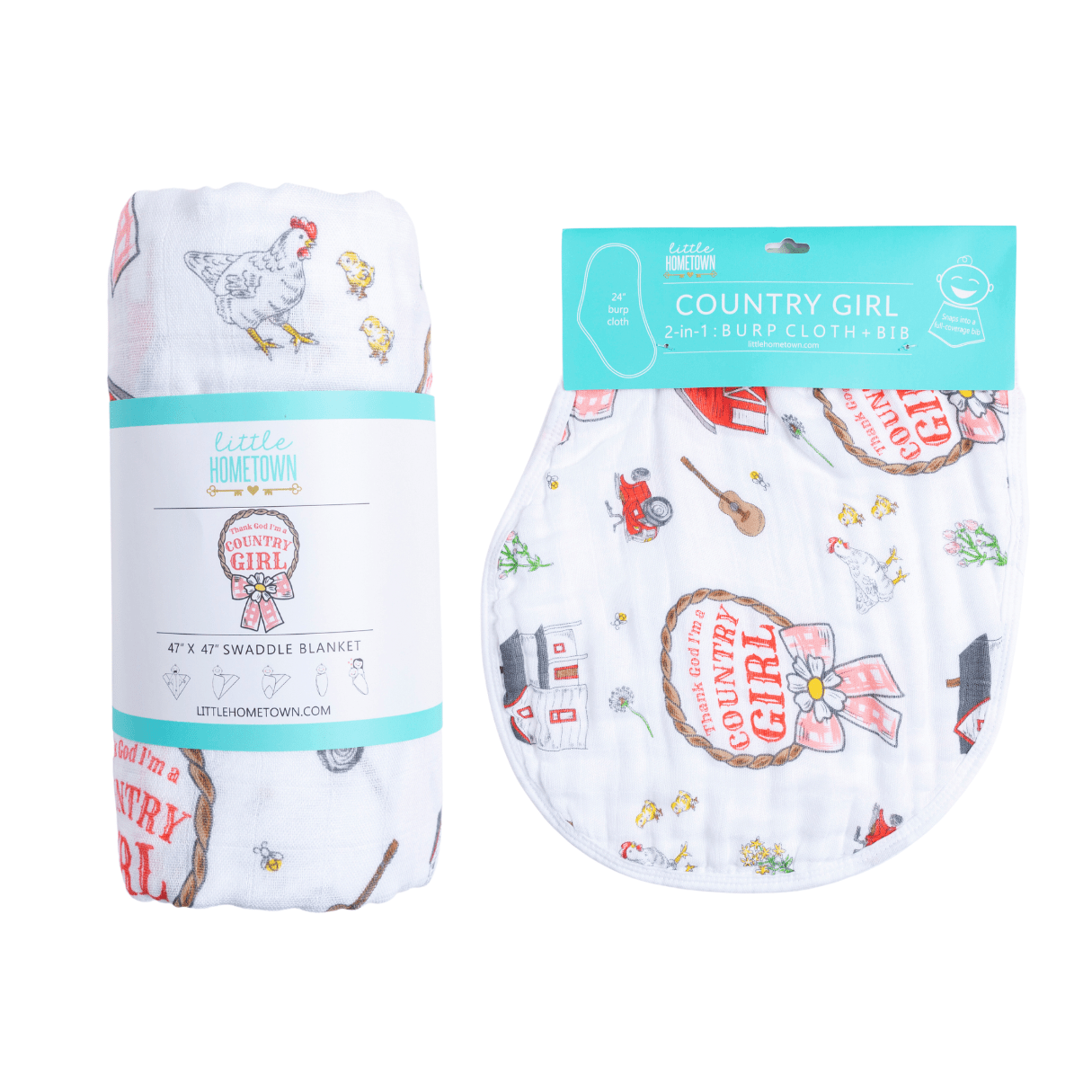 Country Girl Baby Giftset:  Baby Swaddle Blanket and Burp/Bib Combo-thumbmail-5