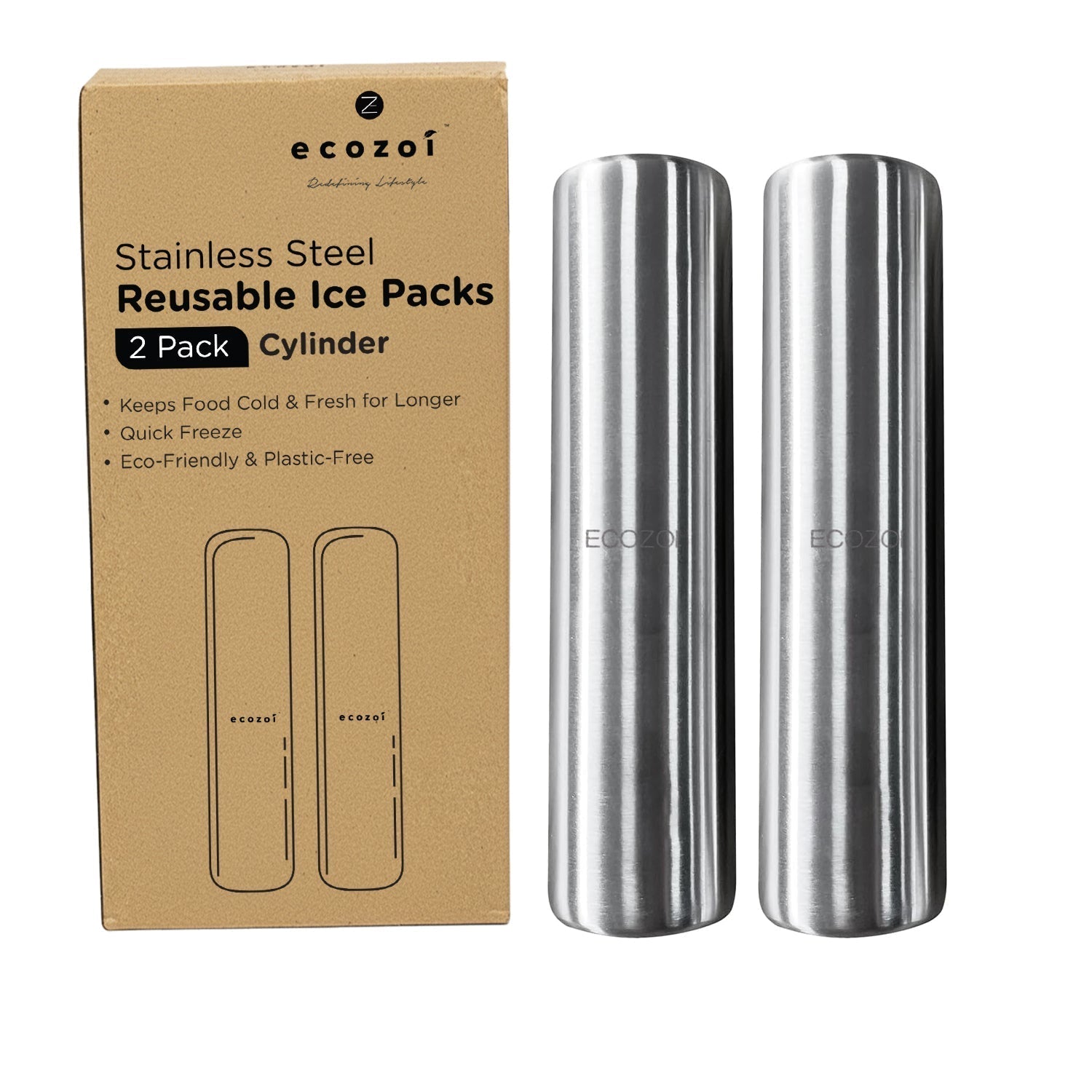Stainless Steel Ice Packs for Lunch Bags and Coolers, 2 Pack Cylinder Shape-thumbmail-1