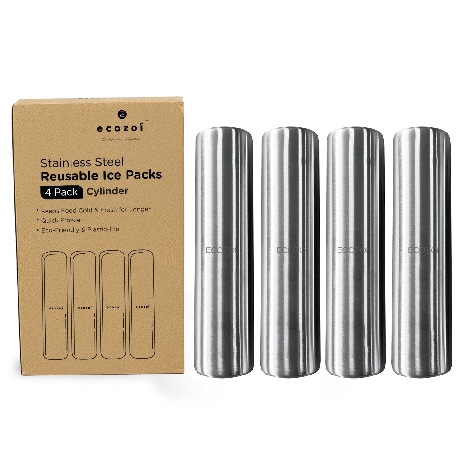 Stainless Steel Ice Packs for Lunch Bags and Coolers, 4 Pack Cylinder Shape-thumbmail-2