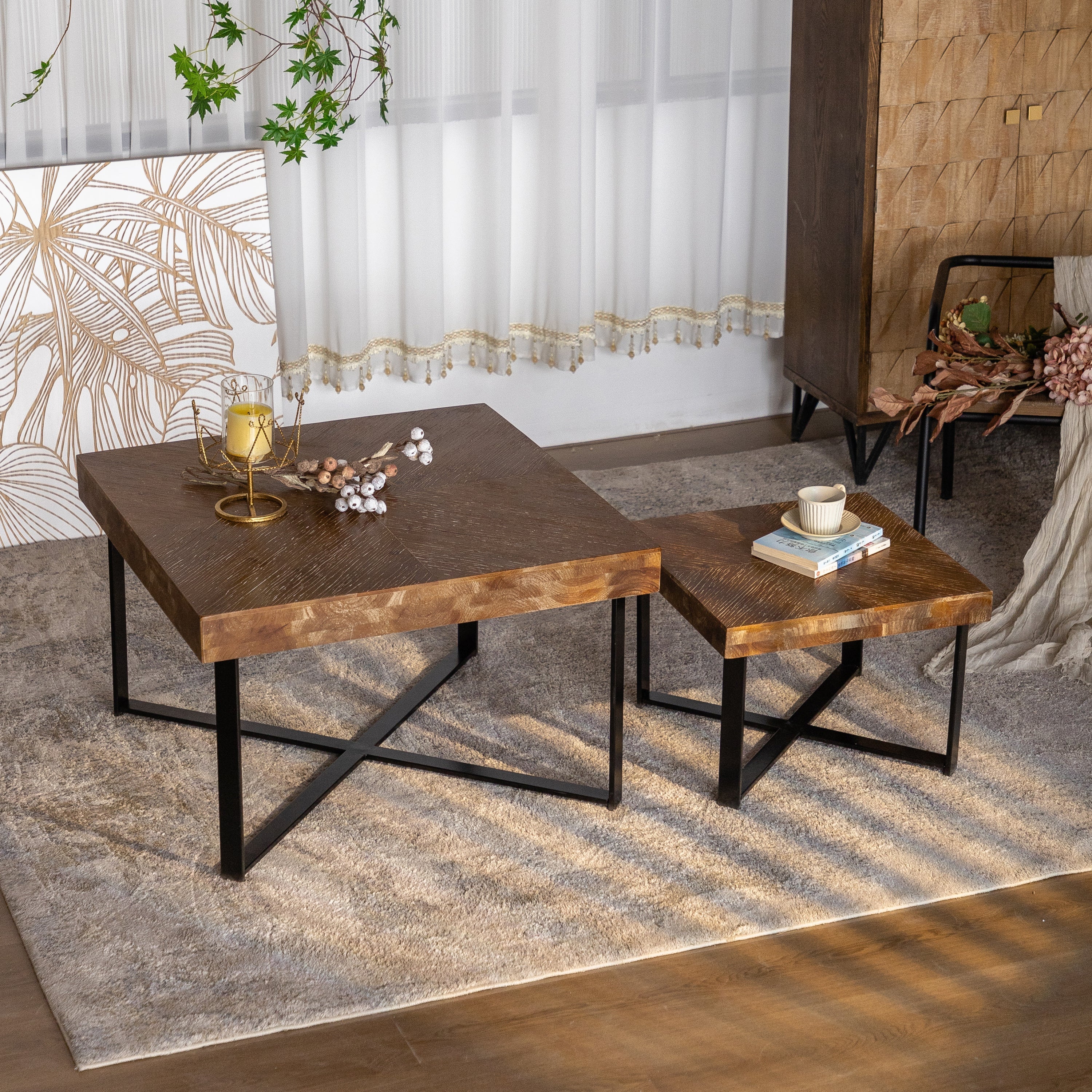 Modern Retro Splicing Square Coffee Table Set of 2-thumbmail-6