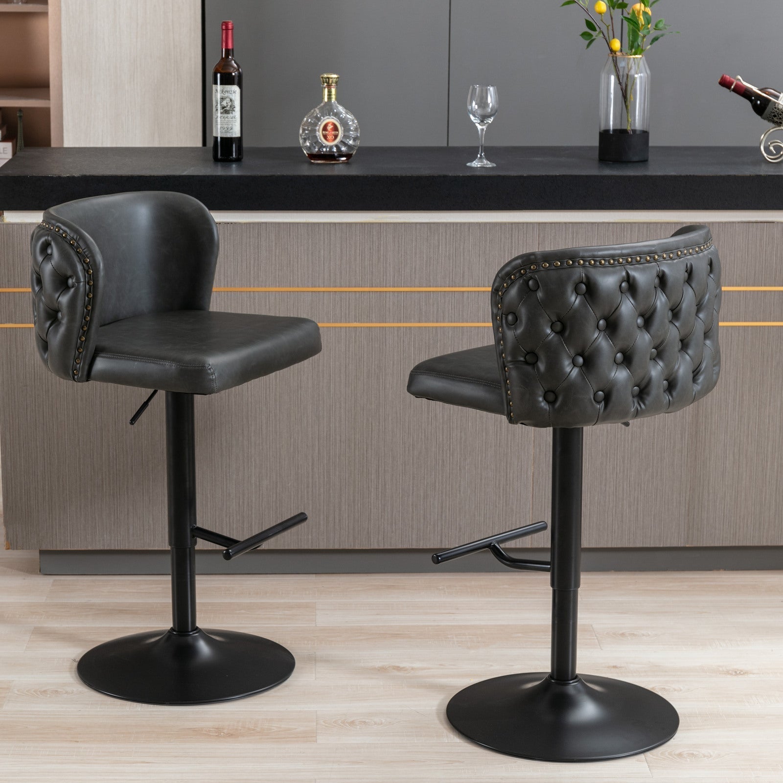 Set of 2 Modern PU Upholstered Swivel Barstools-thumbmail-2