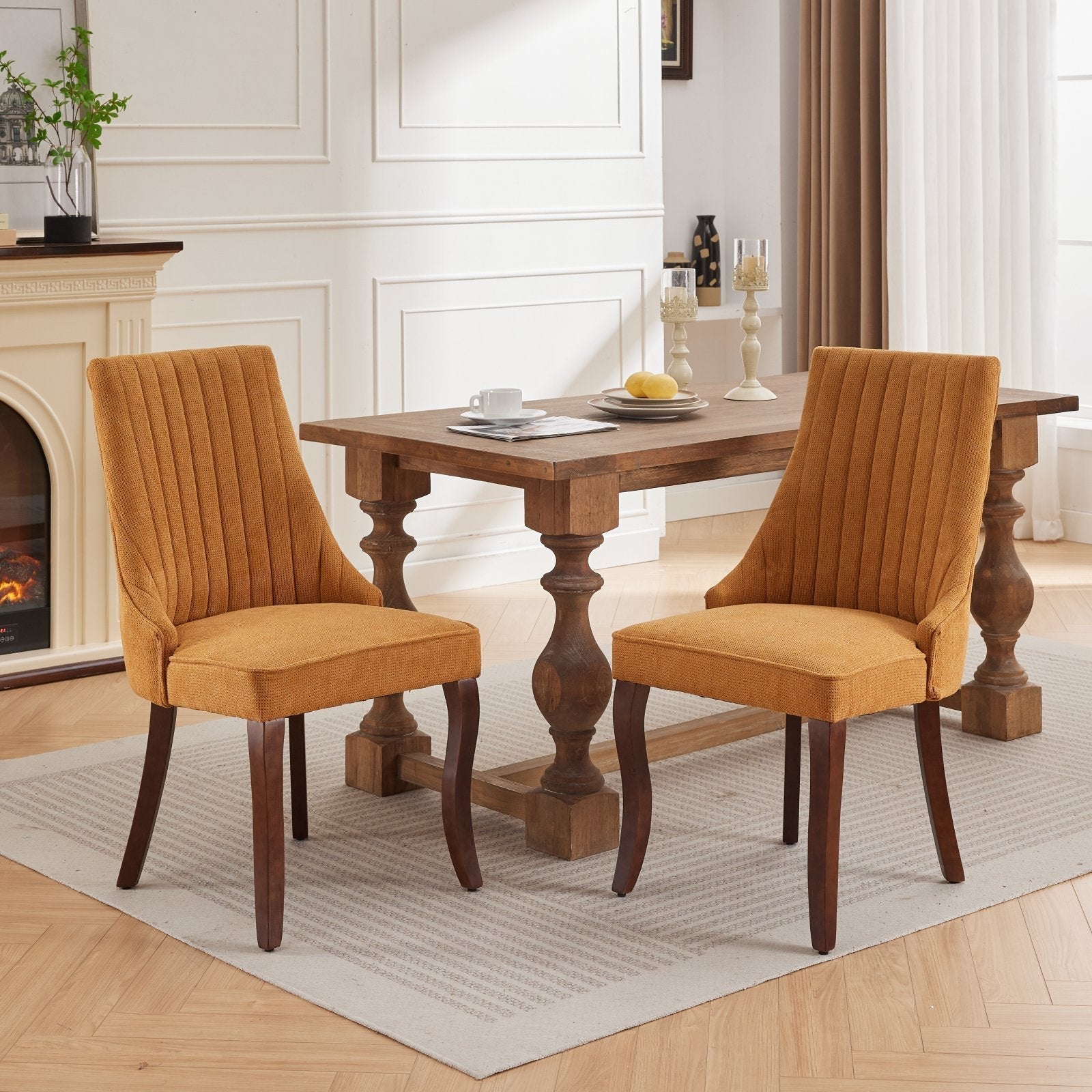 Set of 2 Rayon Cloth Flocking Linen Dining Chairs-thumbmail-1