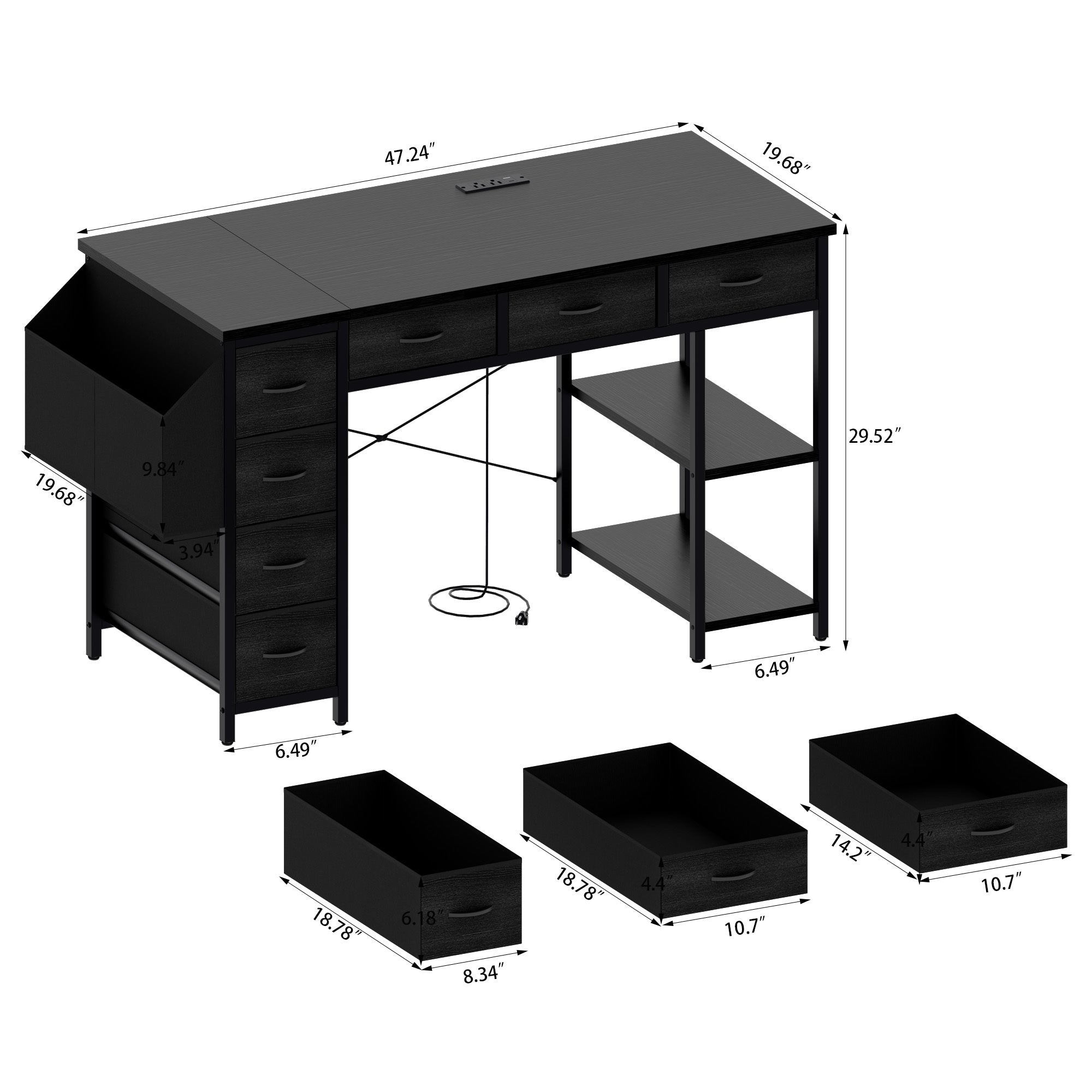 47.3' Computer Desk With 7 Drawers, Extra Large Side Pocket, and Power Outlets-thumbmail-10