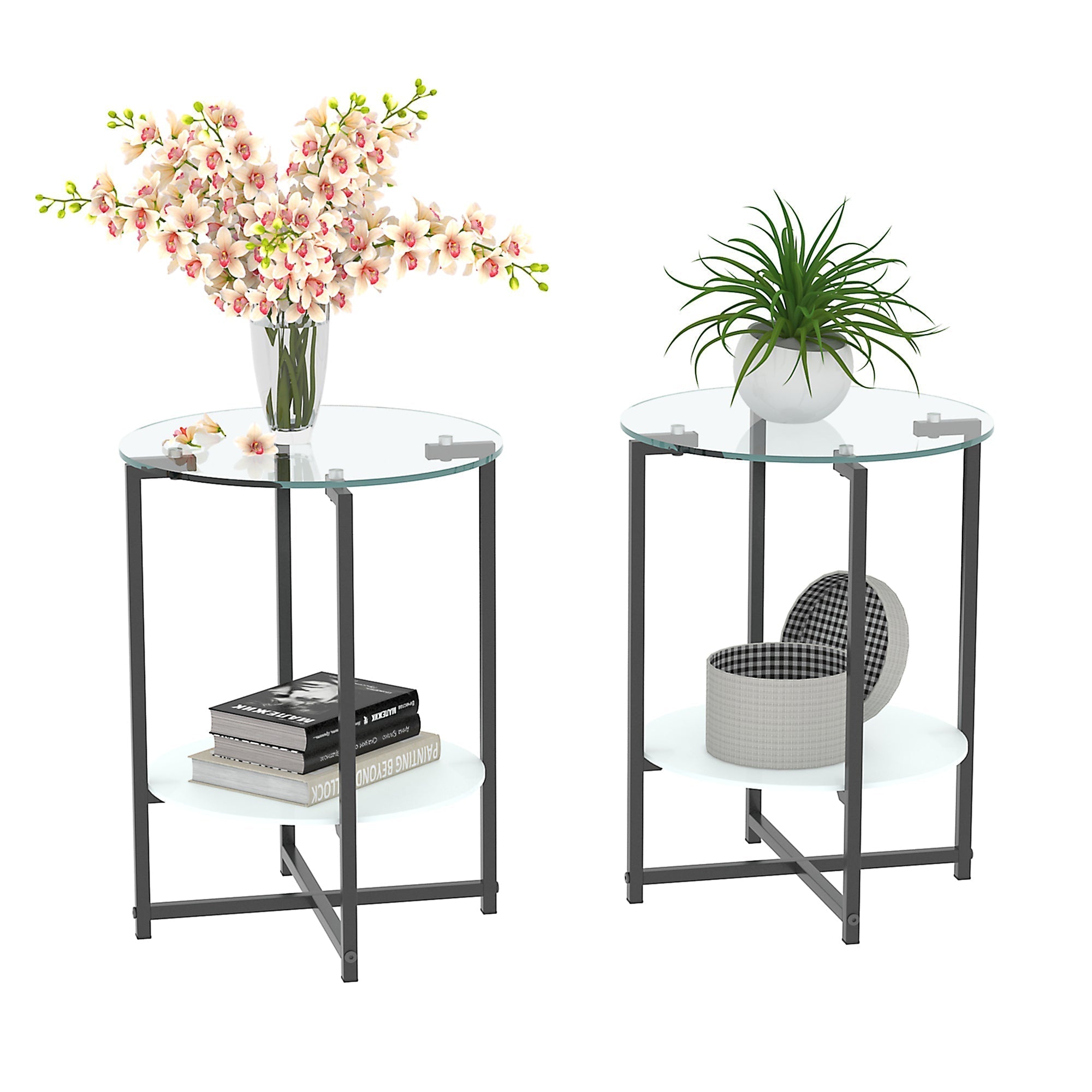2-Piece Set Clear Tempered Glass Side Table.-thumbmail-9