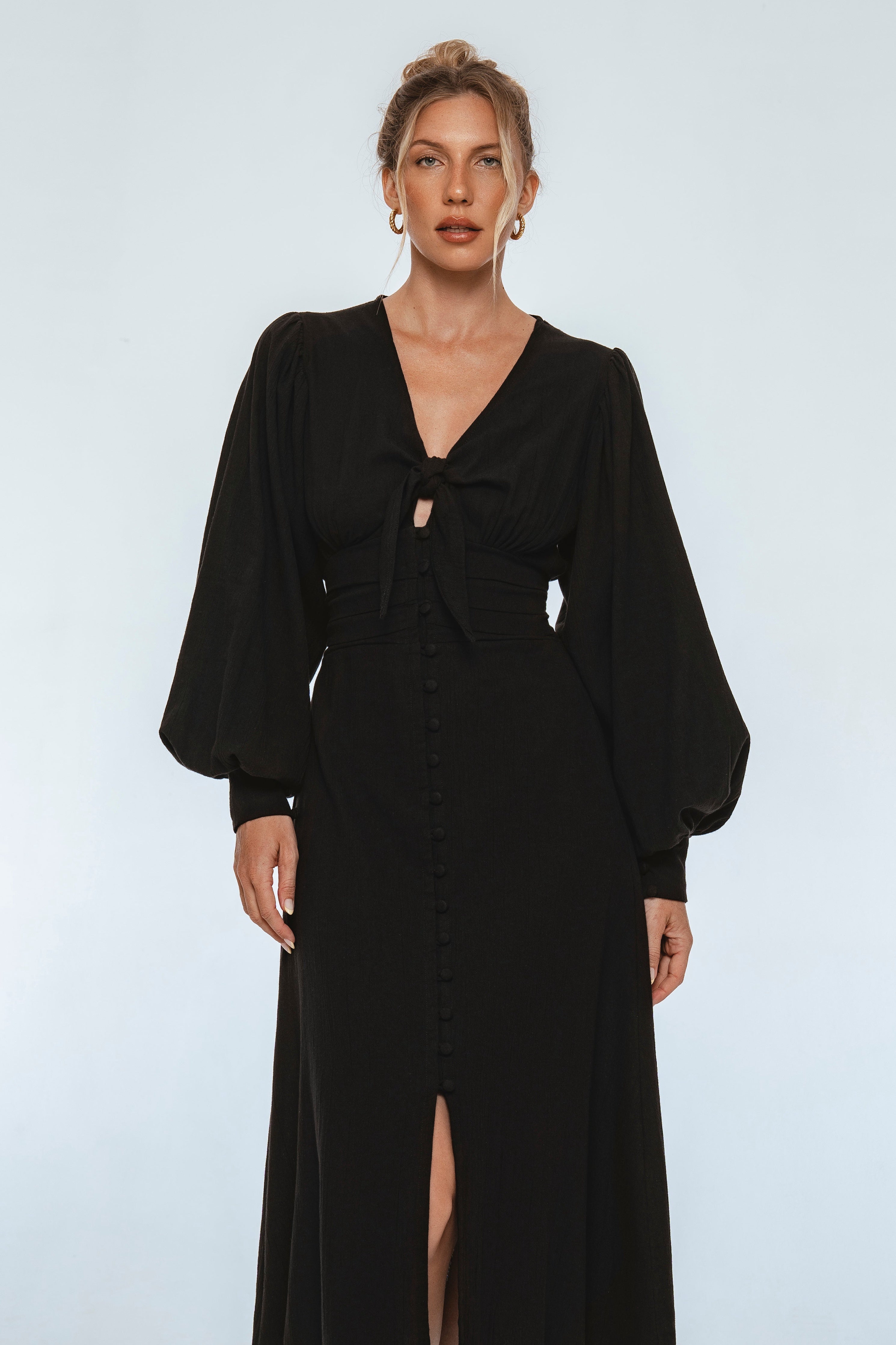 Velvet Sky Long Sleeve Linen Midi Dress-thumbmail-3