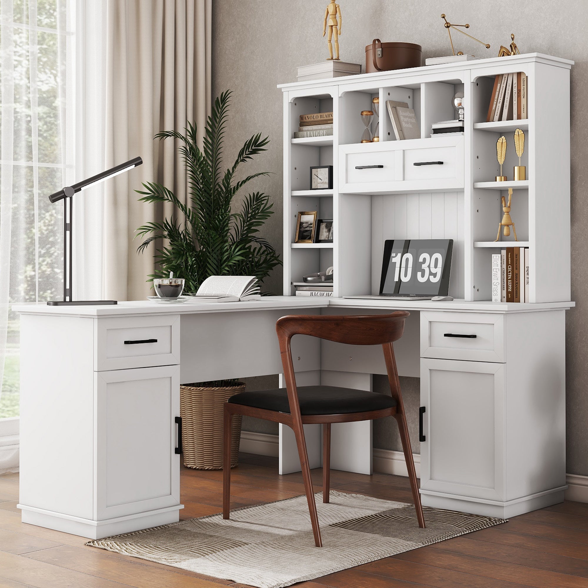 L-Shaped Computer Desk With 2 Cabinets and 2 Drawers-thumbmail-3