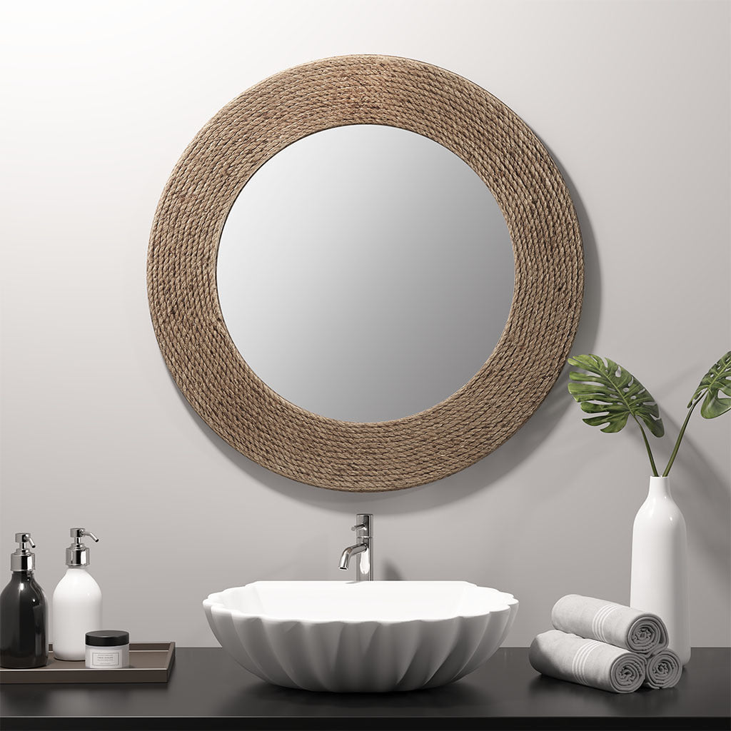 Natural Jute Rope Round Wall Mirror-thumbmail-2
