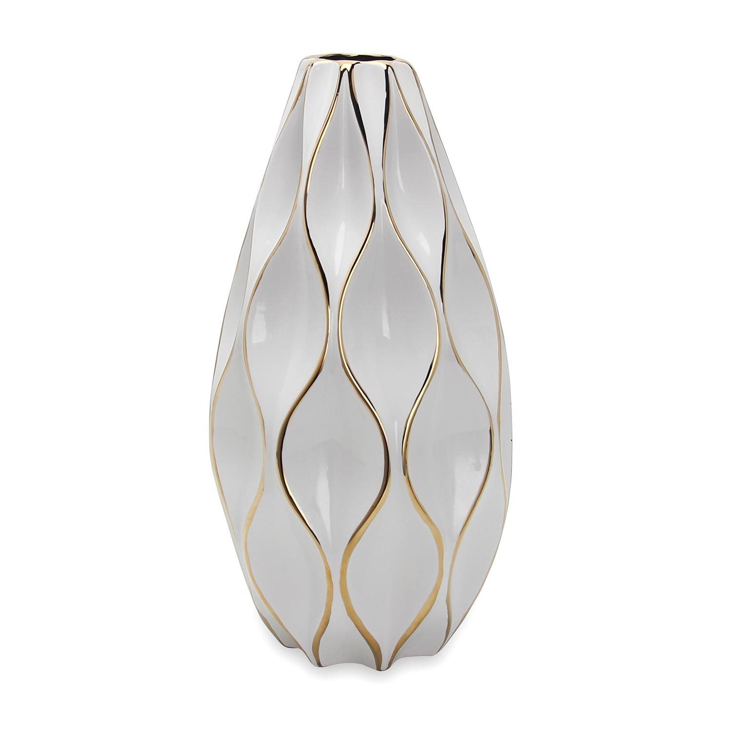 Elegant White Ceramic Vase With Gold Accents-thumbmail-4