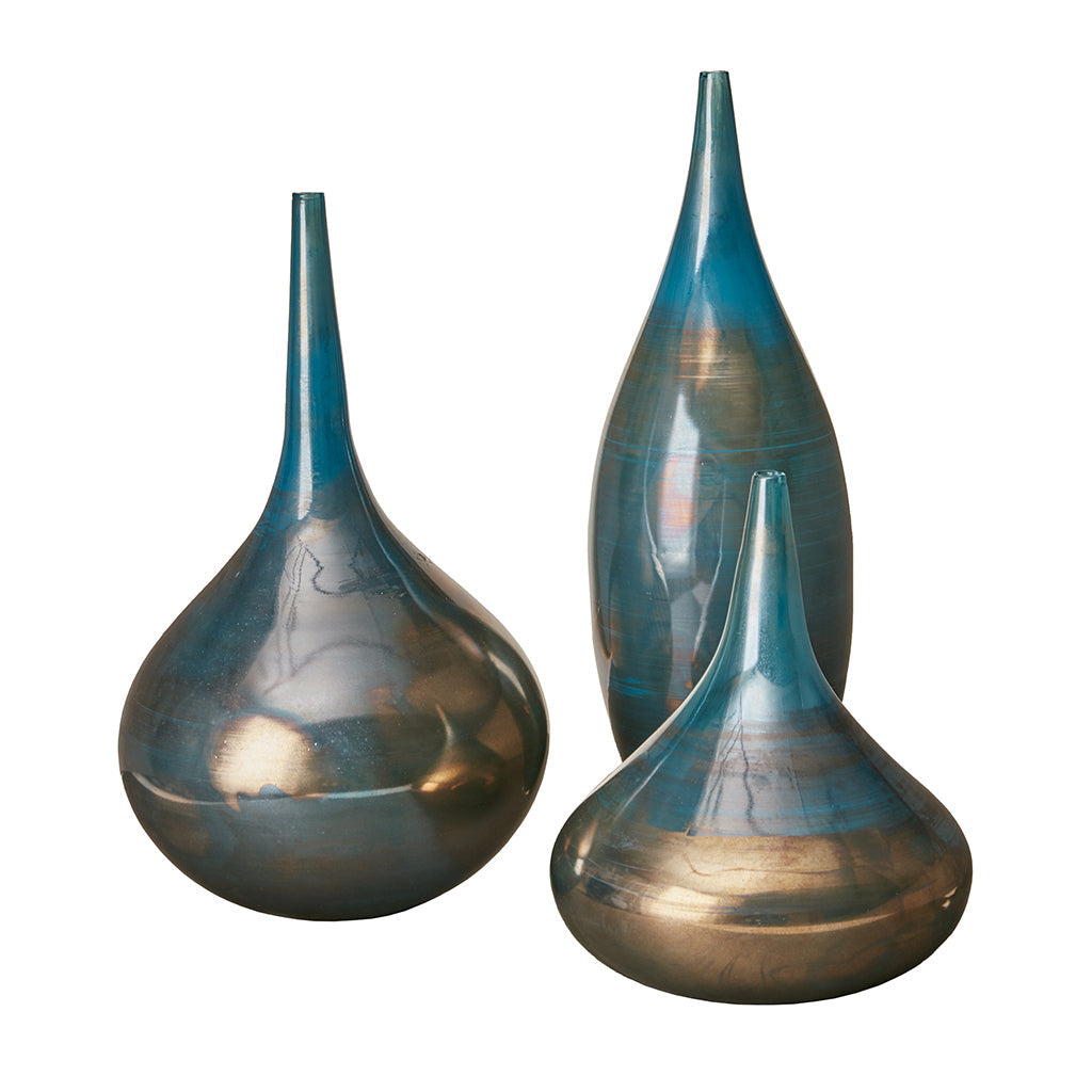 Blue and Bronze Decorative Glass Vases 3-Piece Set-thumbmail-1