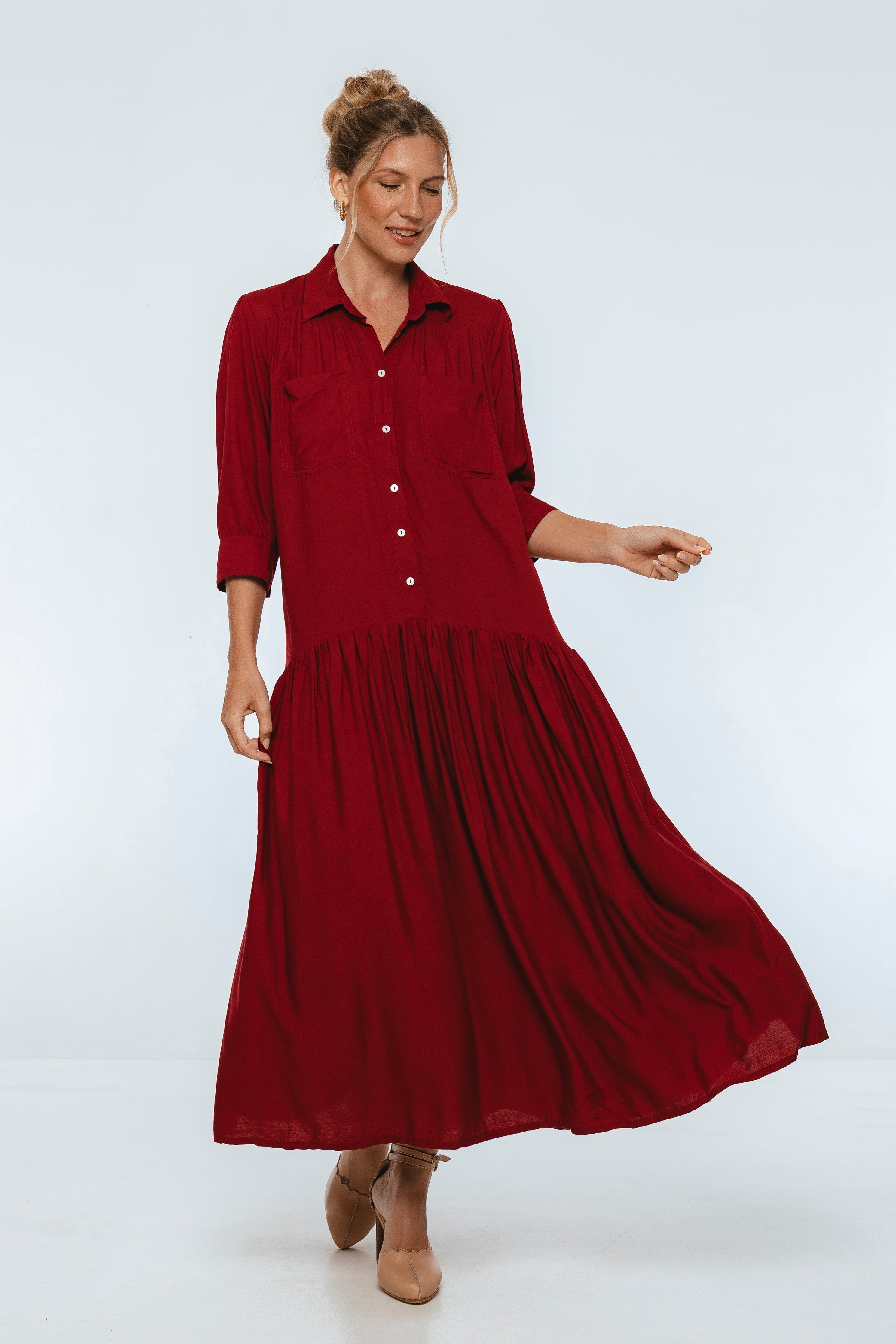 Colette Long Sleeve Shirt Dress-thumbmail-2