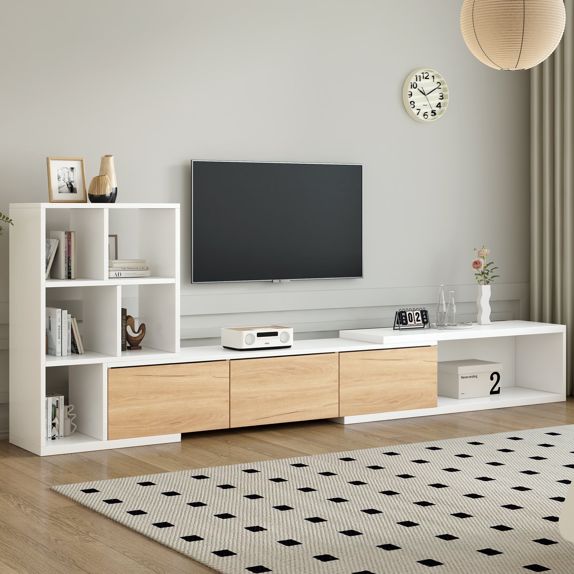 Extendable TV Stand With 3 Tier Bookshelves-thumbmail-5