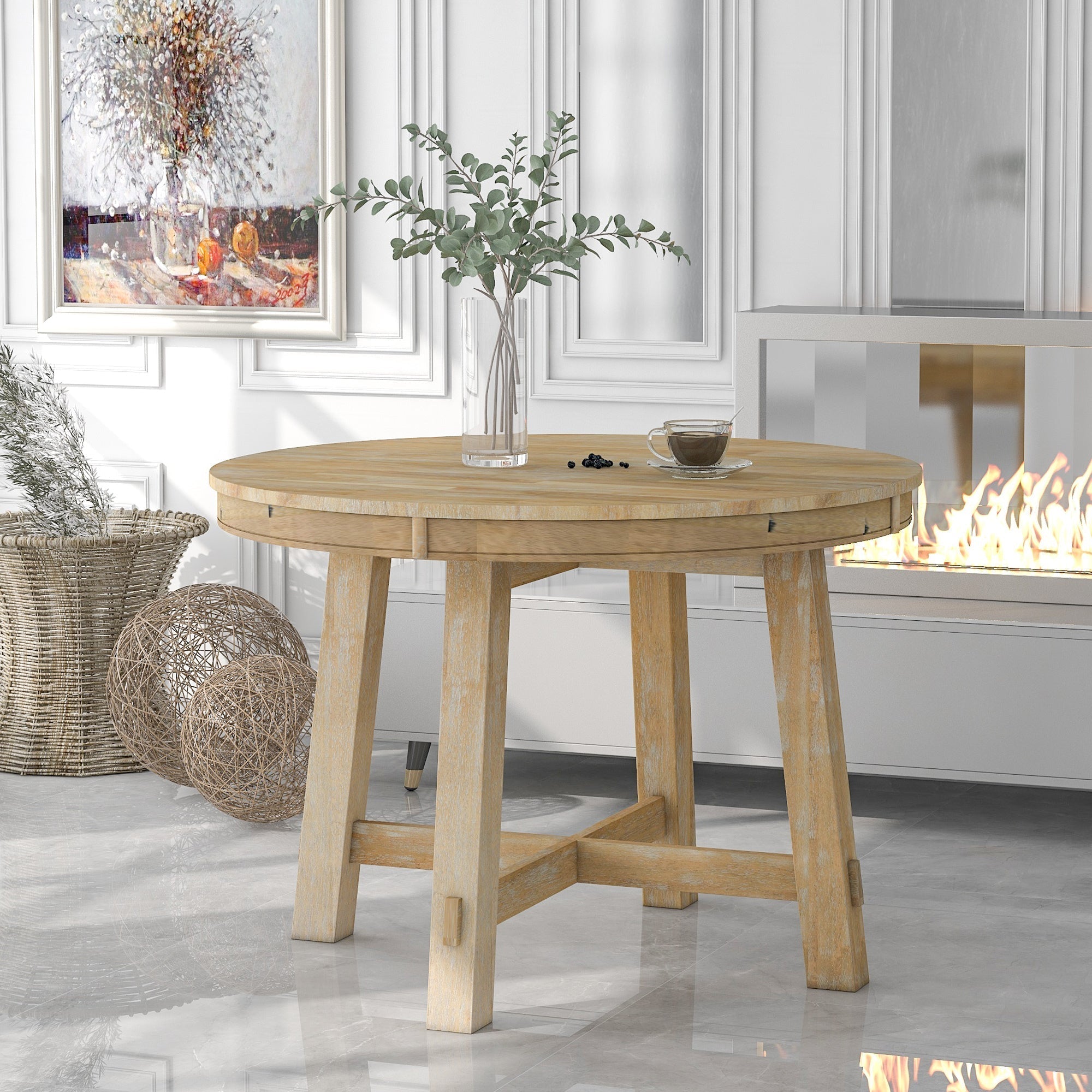 Farmhouse Round Extendable Dining Table-thumbmail-2