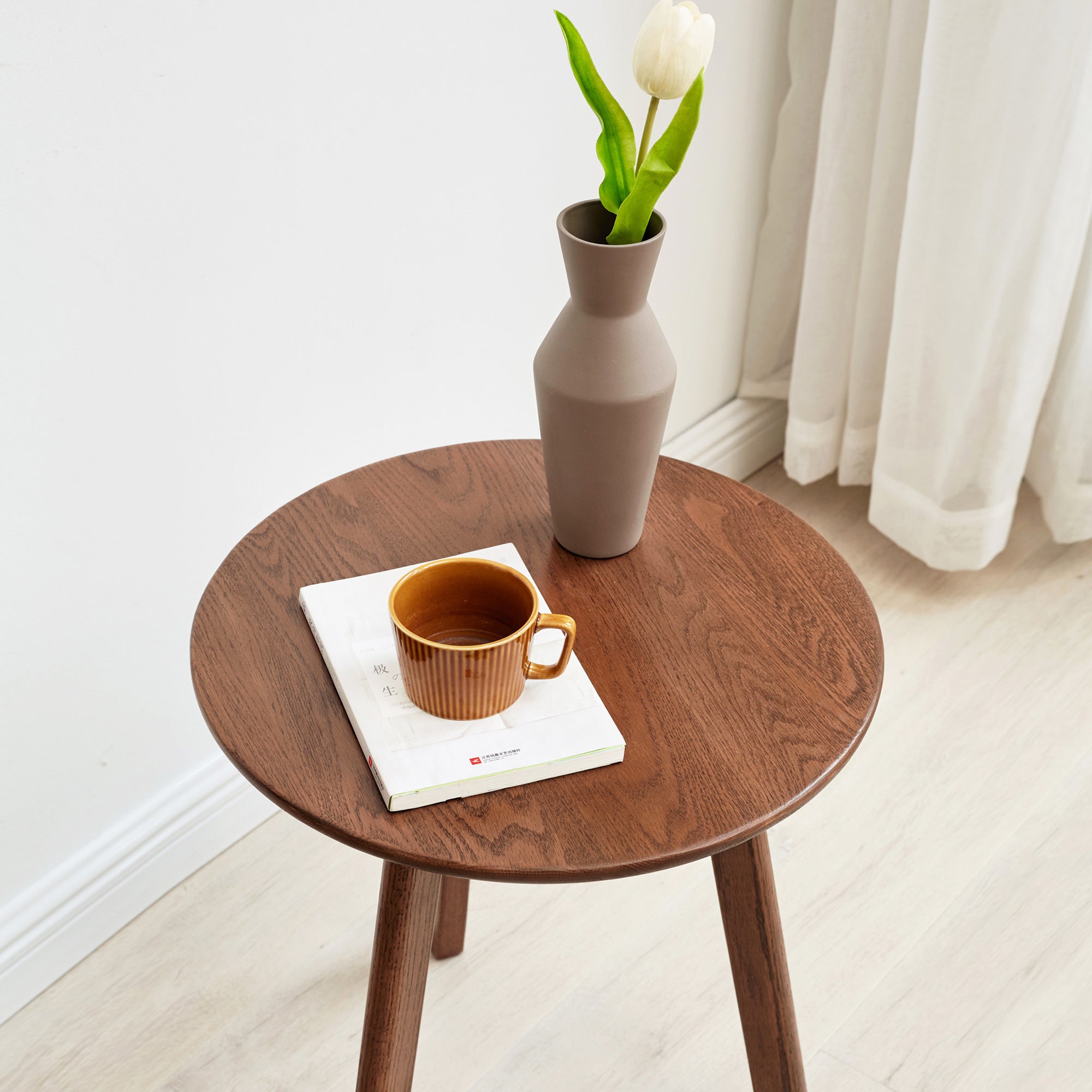 Natural Solid Oak Wood Round End Table-thumbmail-2