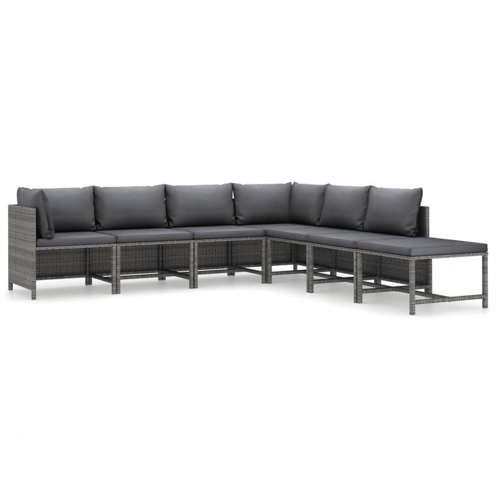 7 Piece Patio Lounge Set With Cushions Poly Rattan Gray-thumbmail-8