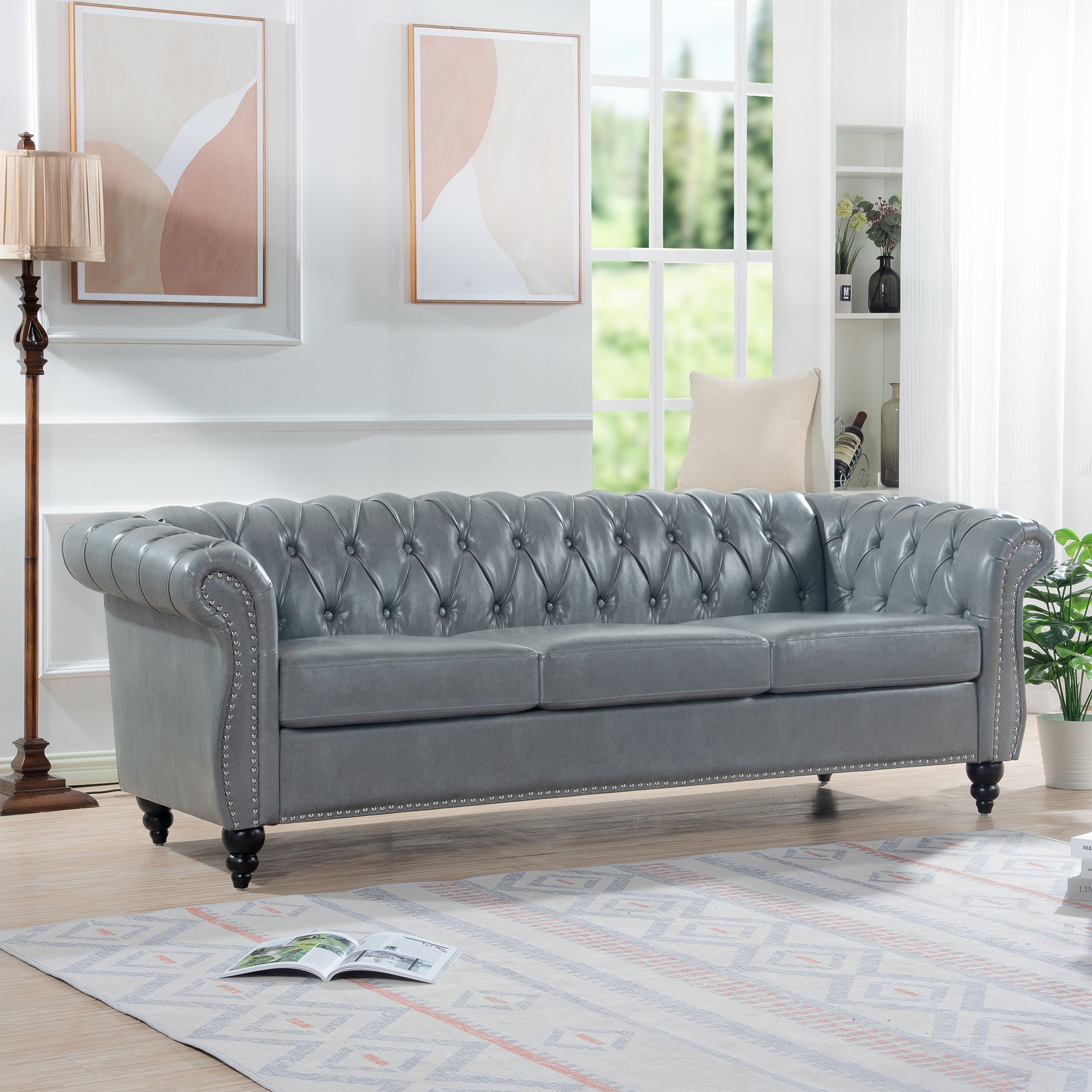 Rolled Arm Chesterfield 3 Seater Sofa-thumbmail-2