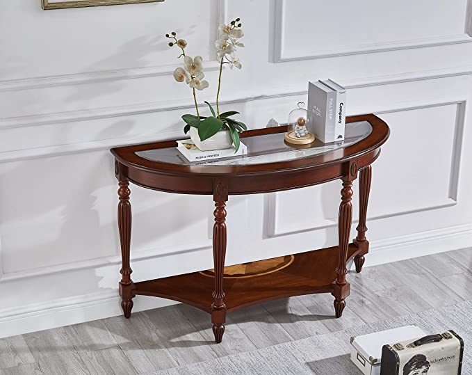 Half Moon Glass Top Oka Wood Console Table-thumbmail-6