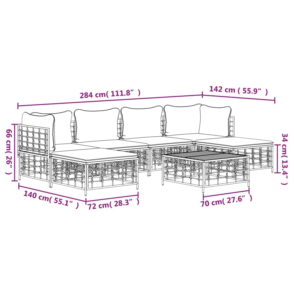 7 Piece Patio Lounge Set With Cushions Anthracite Poly Rattan-thumbmail-4