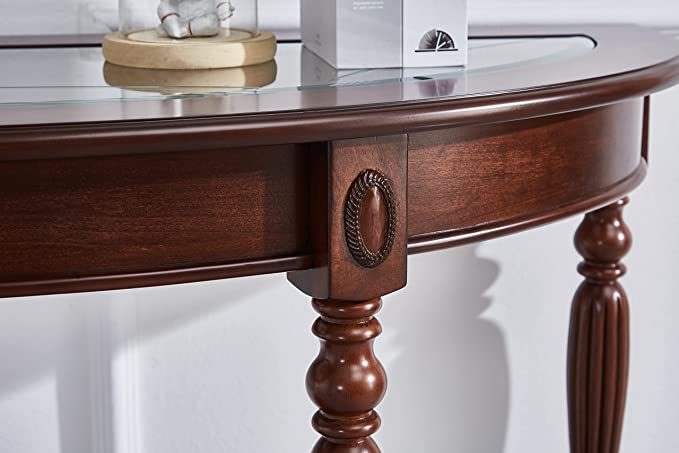Half Moon Glass Top Oka Wood Console Table-thumbmail-2