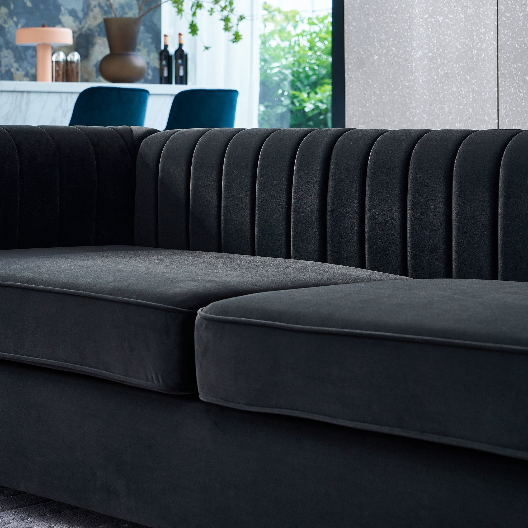Modern Velvet Sofa in Black-thumbmail-6