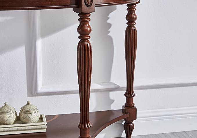 Half Moon Glass Top Oka Wood Console Table-thumbmail-5
