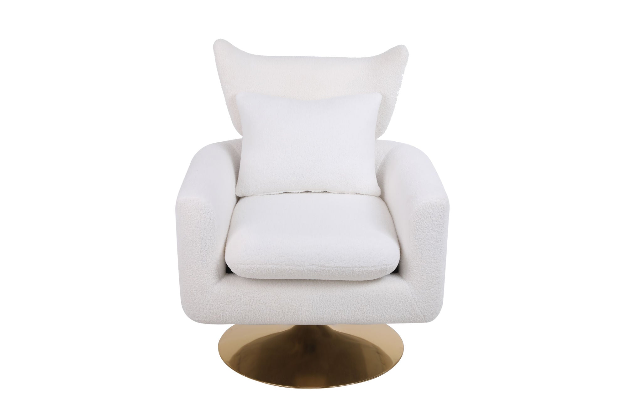 Classic Mid-Century 360-Degree Swivel Accent Chair, White Teddy Fabric-thumbmail-10