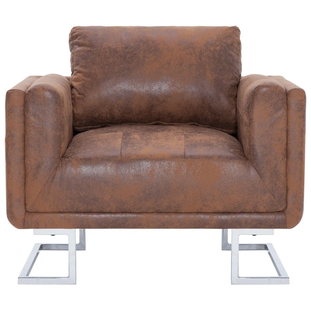 Cube Armchair Brown Faux Suede Leather-thumbmail-6