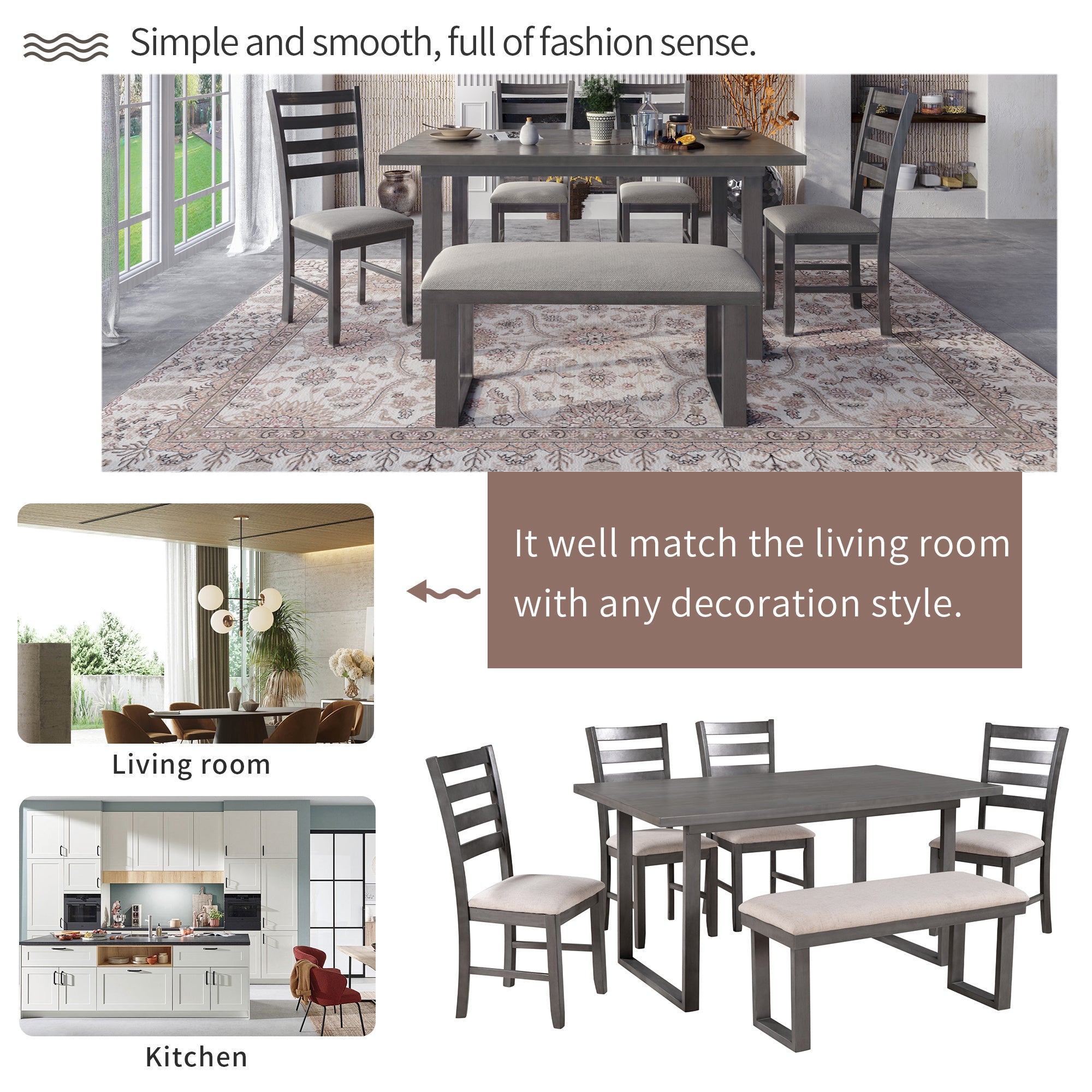 6-Pieces Solid Wood Dining Room Set-thumbmail-4