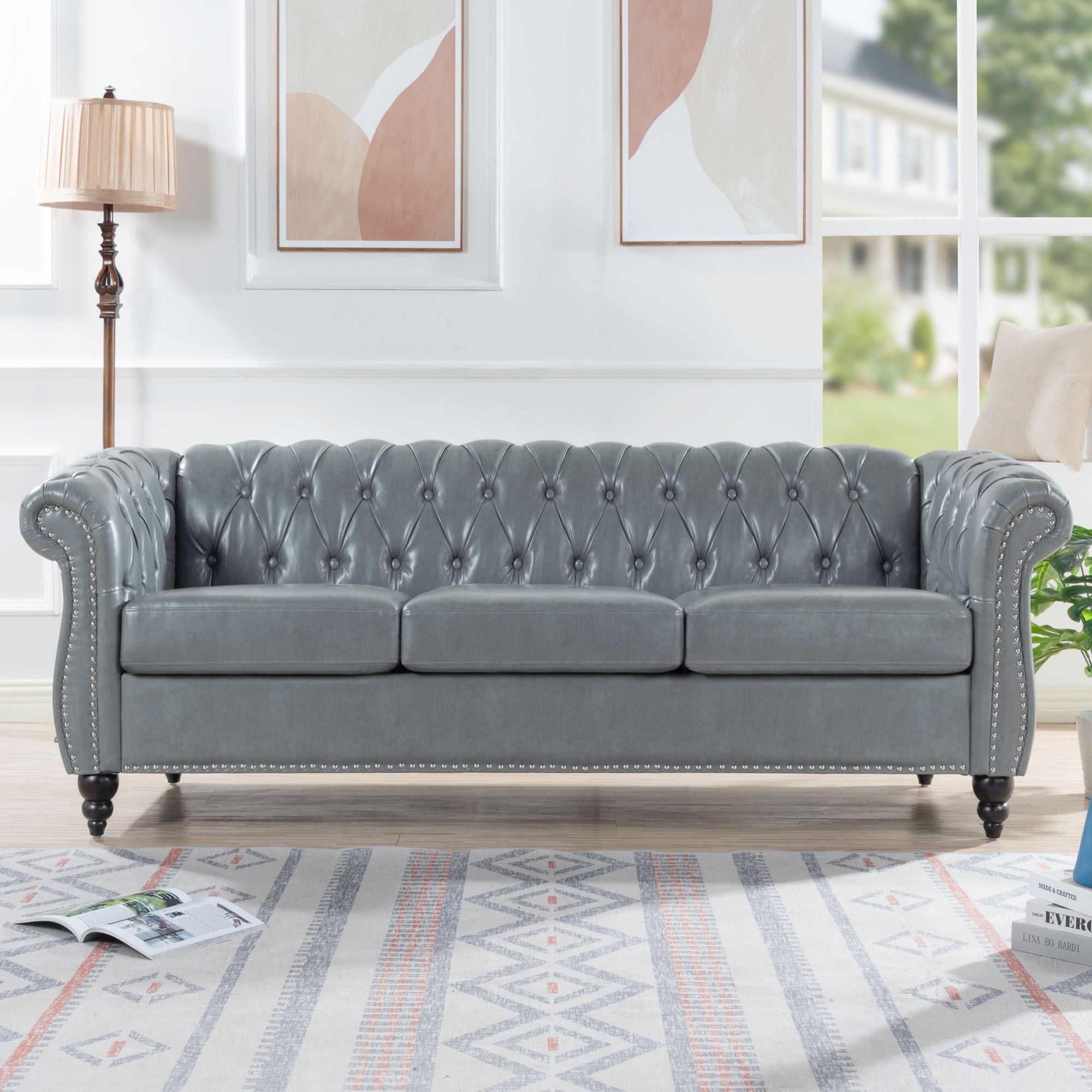 Rolled Arm Chesterfield 3 Seater Sofa-thumbmail-8